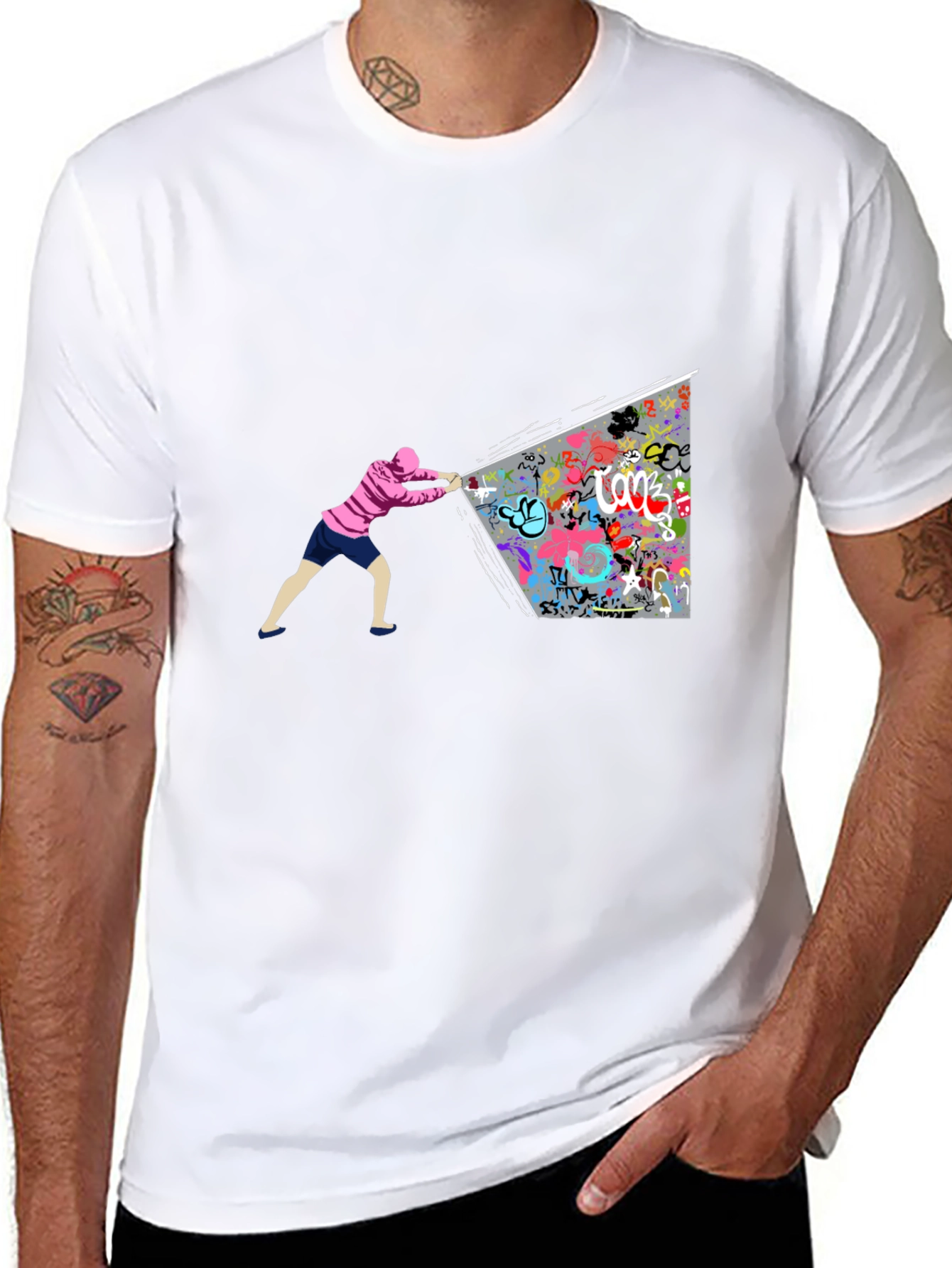 Graffiti Wall Black T-Shirt - Unique Artistic Design