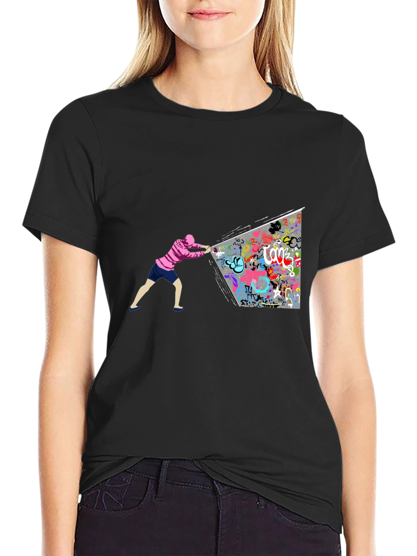 Graffiti Wall Black T-Shirt - Unique Artistic Design