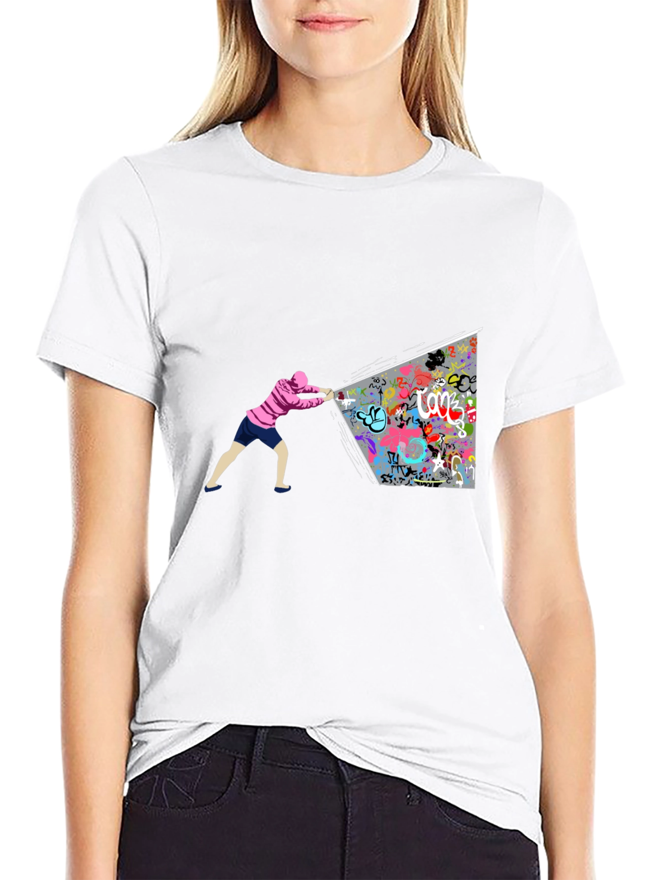 Graffiti Wall Black T-Shirt - Unique Artistic Design