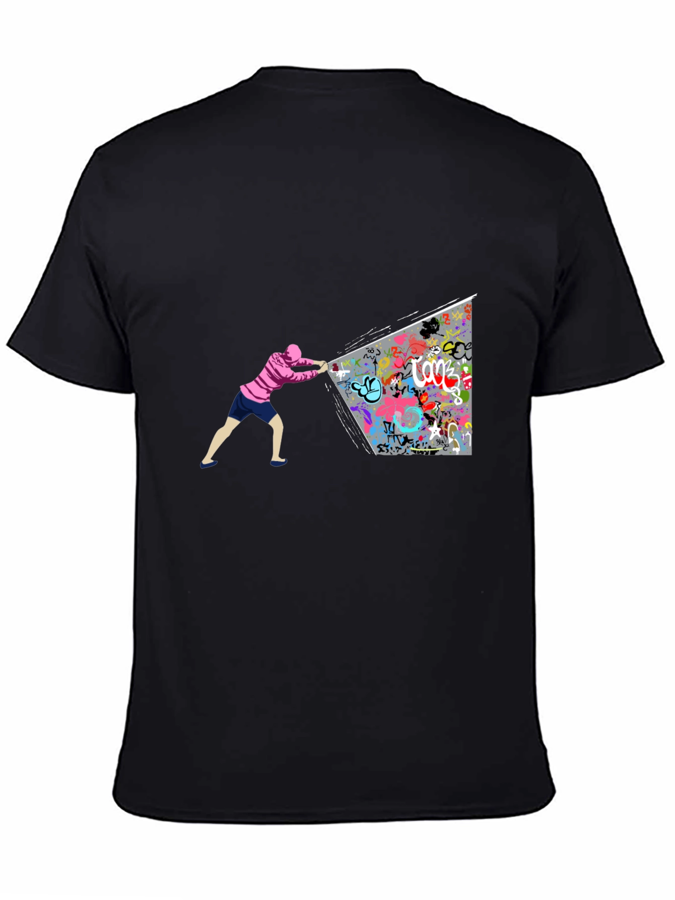 Graffiti Wall Black T-Shirt - Unique Artistic Design