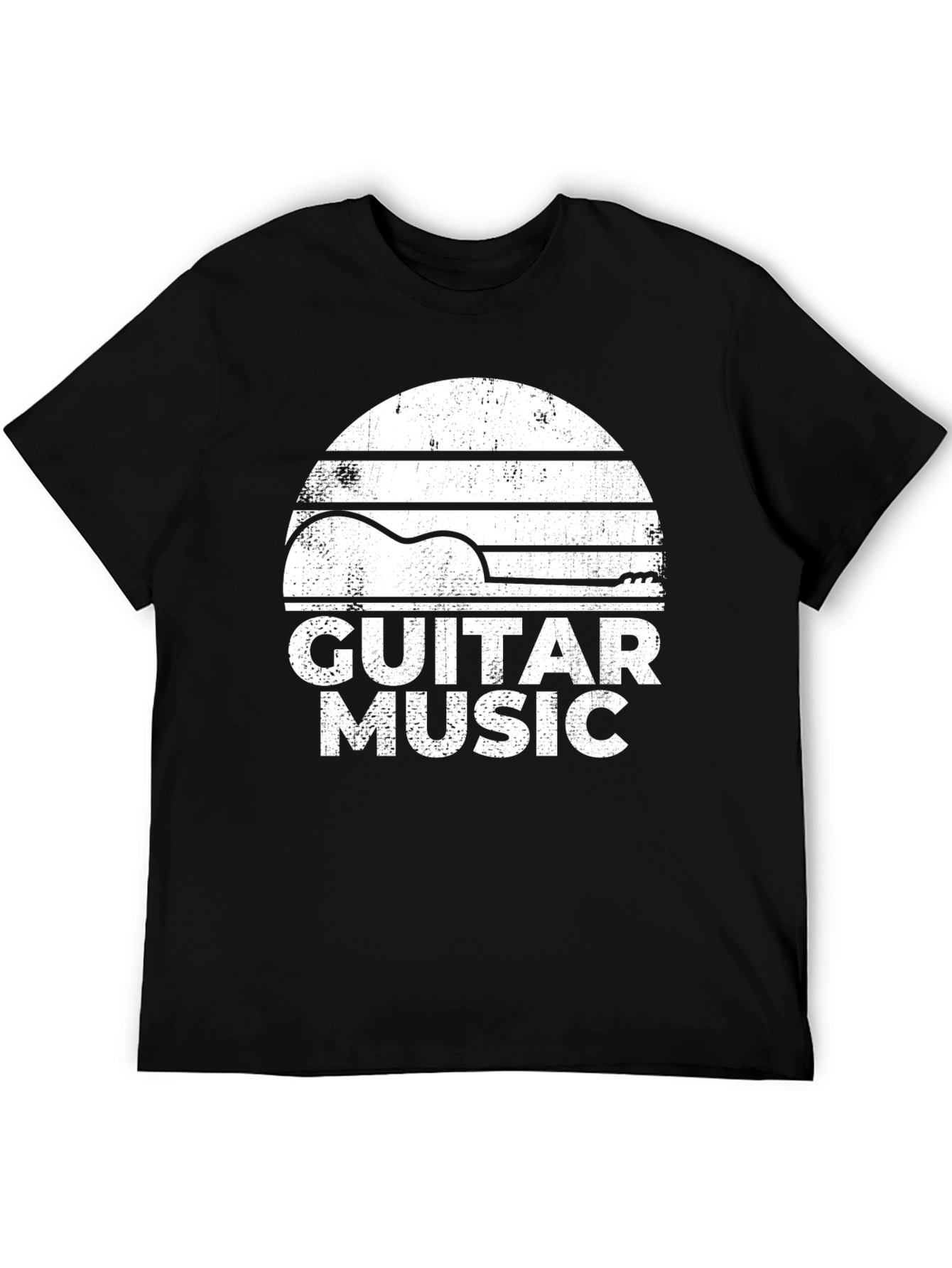 Guitar Music Graphic Tee - Retro Style Black T-Shirt