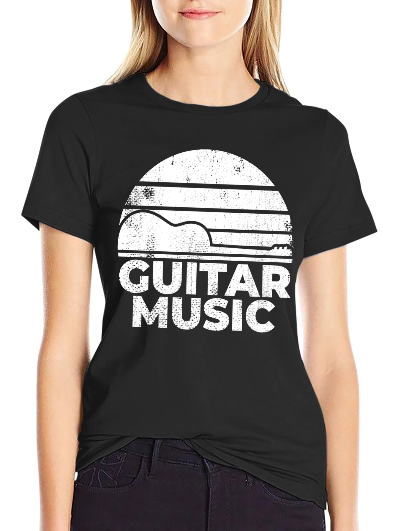 Guitar Music Graphic Tee - Retro Style Black T-Shirt