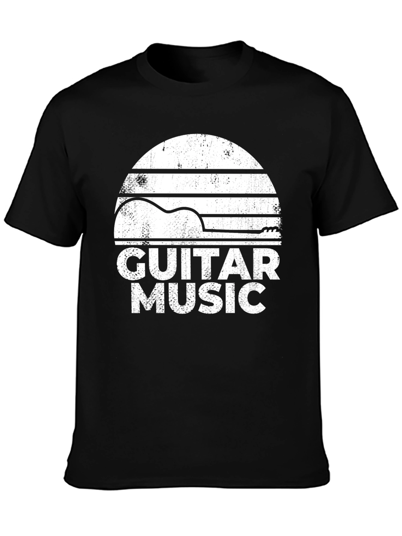 Guitar Music Graphic Tee - Retro Style Black T-Shirt