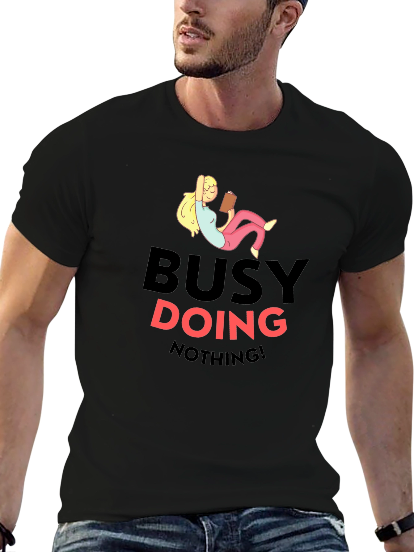 Busy Doing Nothing T-Shirt - Relaxed Fit Black Tee