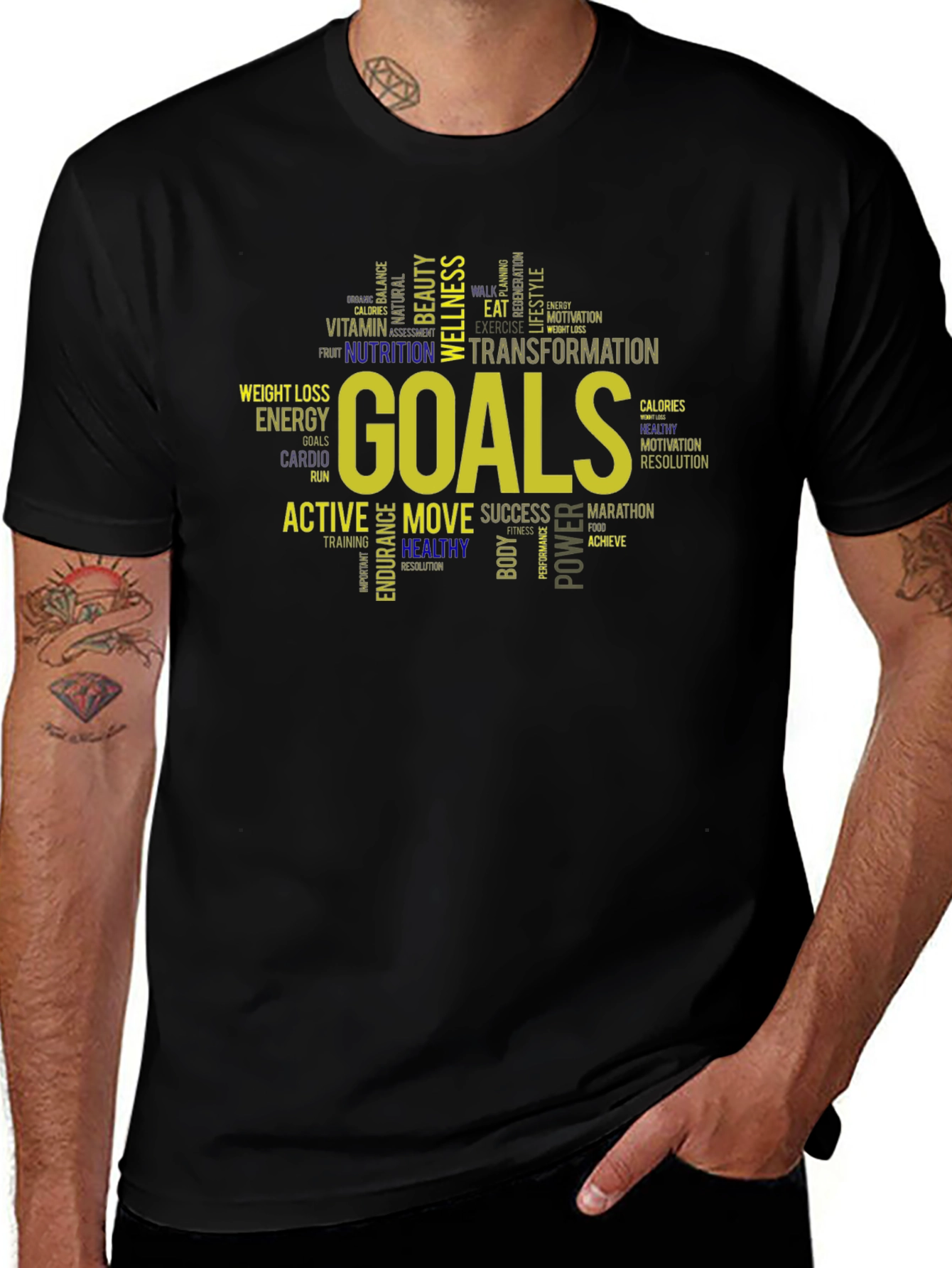 Goals Word Art Graphic T-Shirt Motivation Fitness Tee