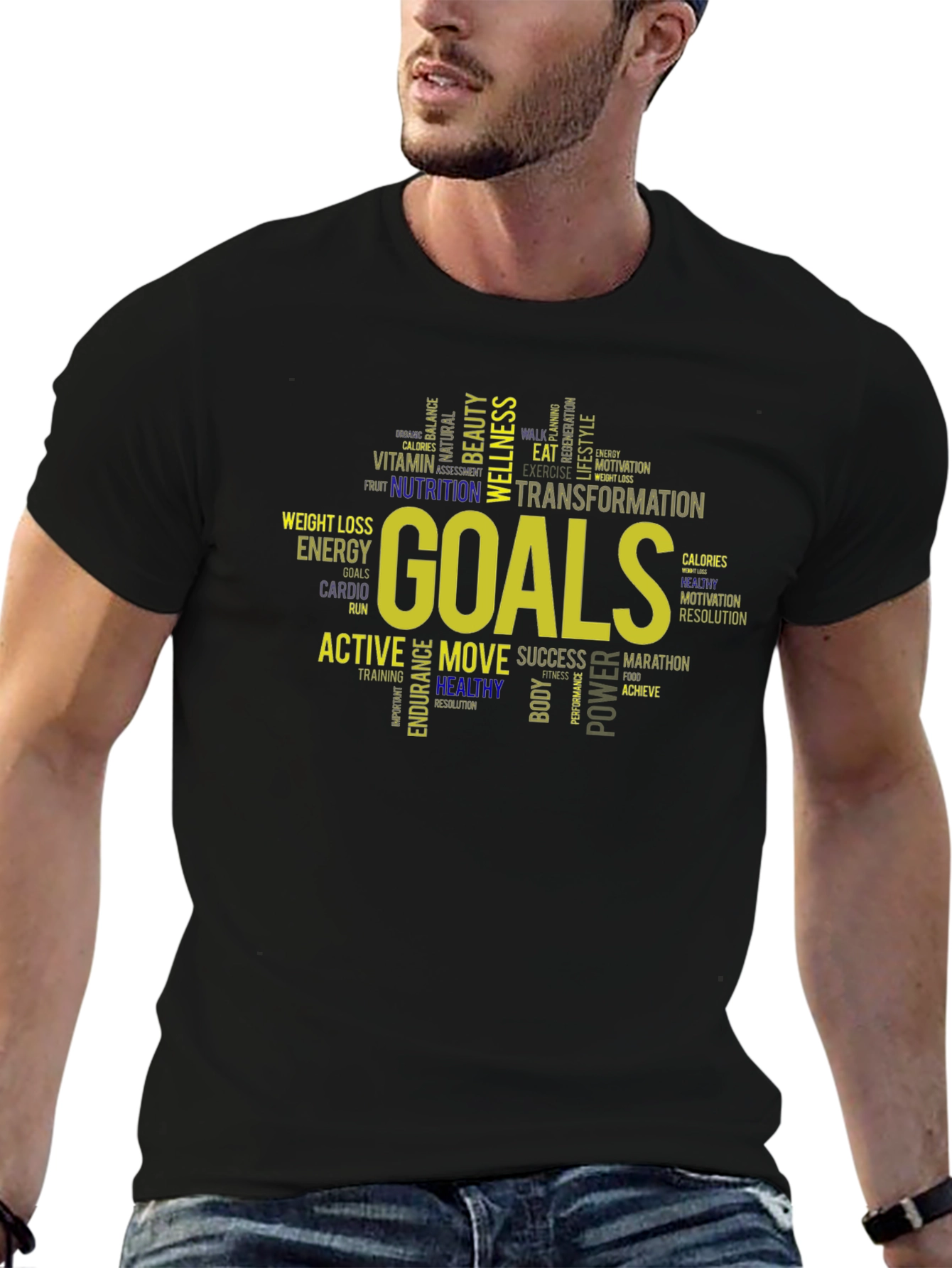 Goals Word Art Graphic T-Shirt Motivation Fitness Tee