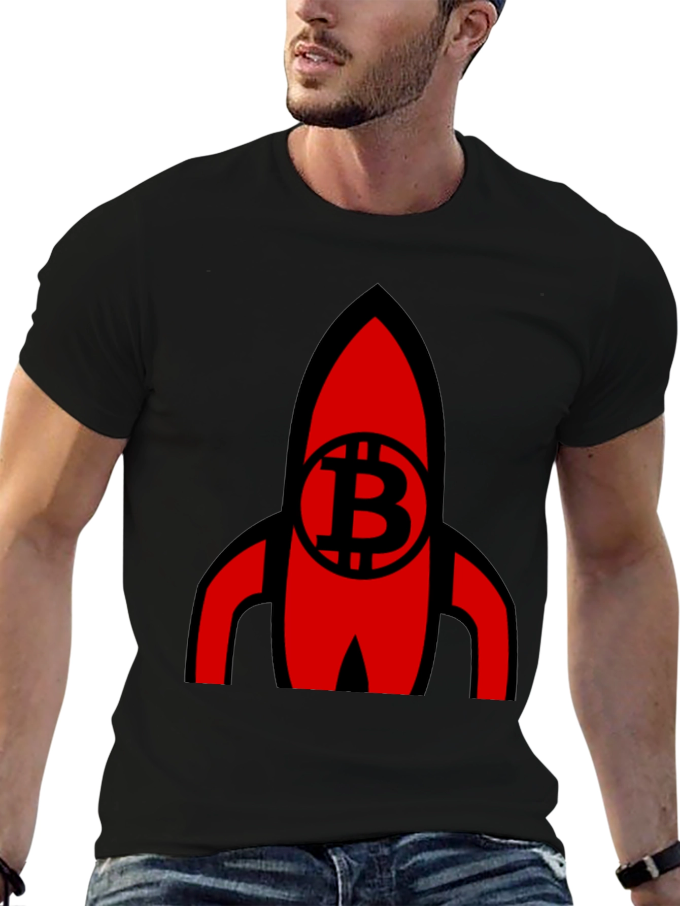 Bitcoin Rocket Graphic Tee - Crypto Enthusiast Shirt