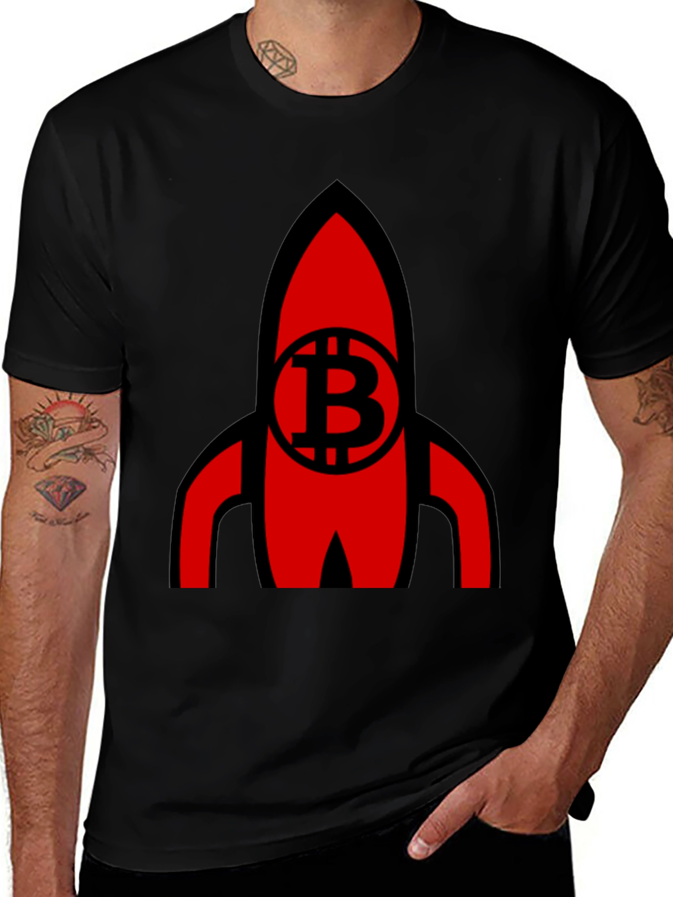 Bitcoin Rocket Graphic Tee - Crypto Enthusiast Shirt