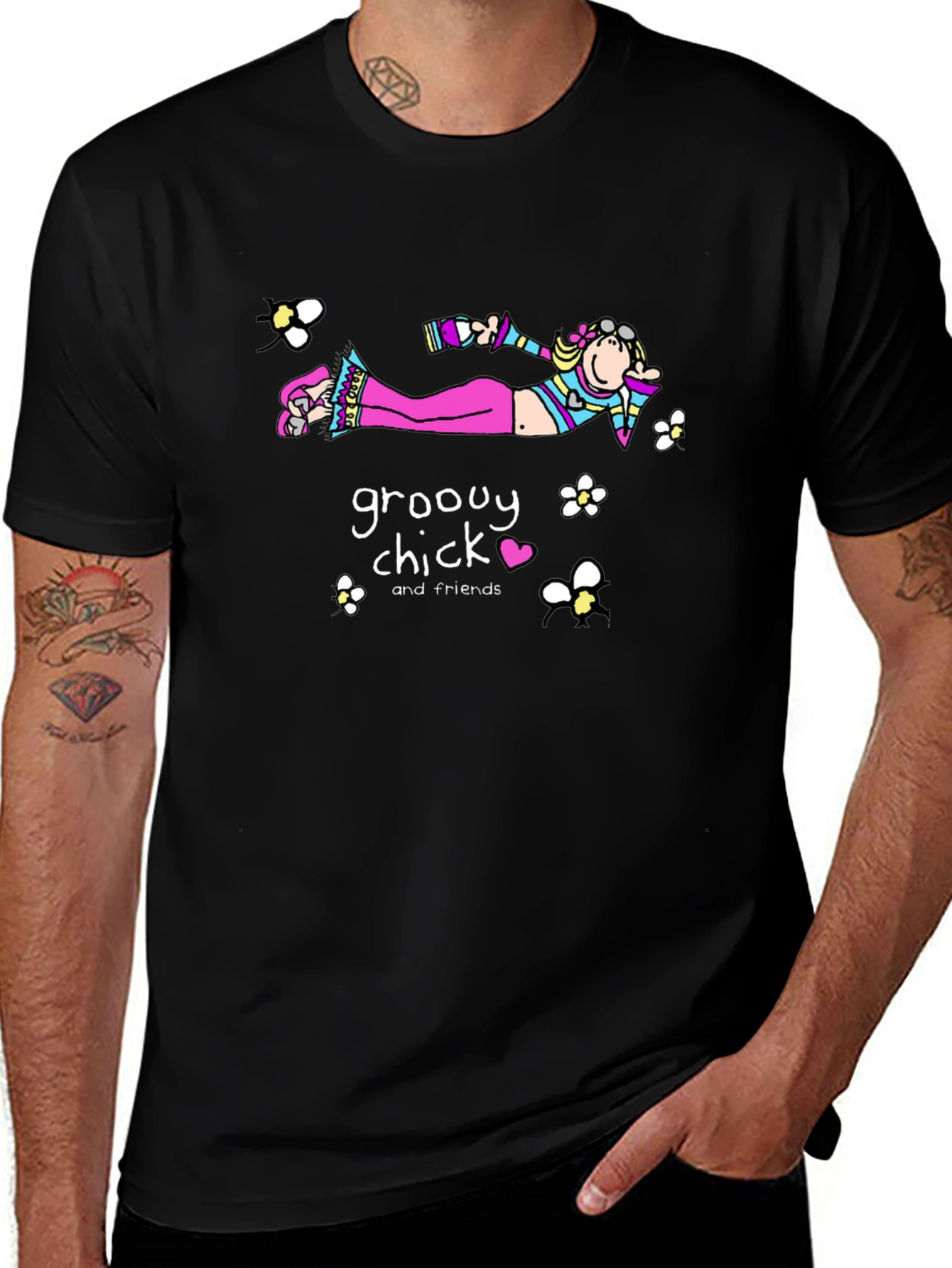 Groovy Chick T-Shirt - Relaxed Fit Black Cotton