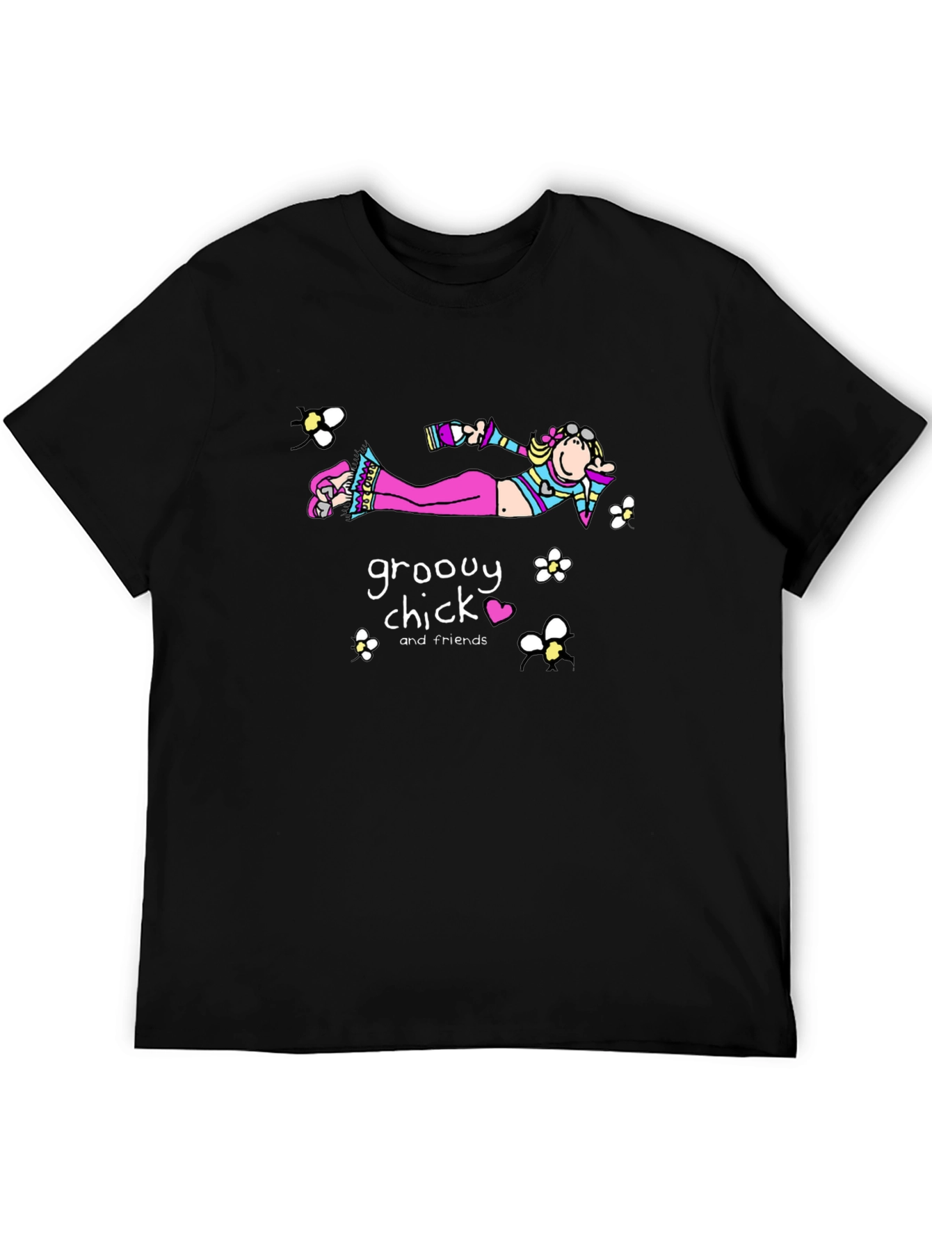 Groovy Chick T-Shirt - Relaxed Fit Black Cotton
