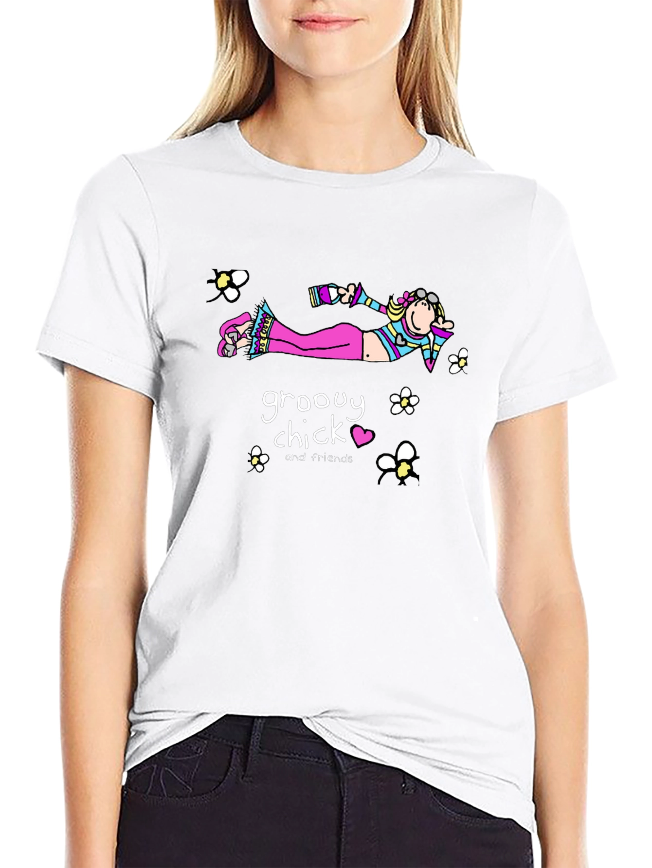 Groovy Chick T-Shirt - Relaxed Fit Black Cotton