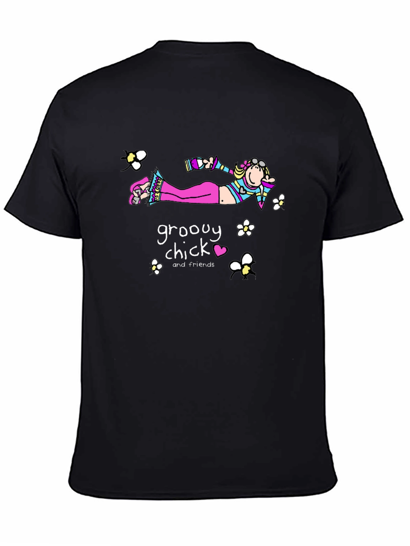 Groovy Chick T-Shirt - Relaxed Fit Black Cotton