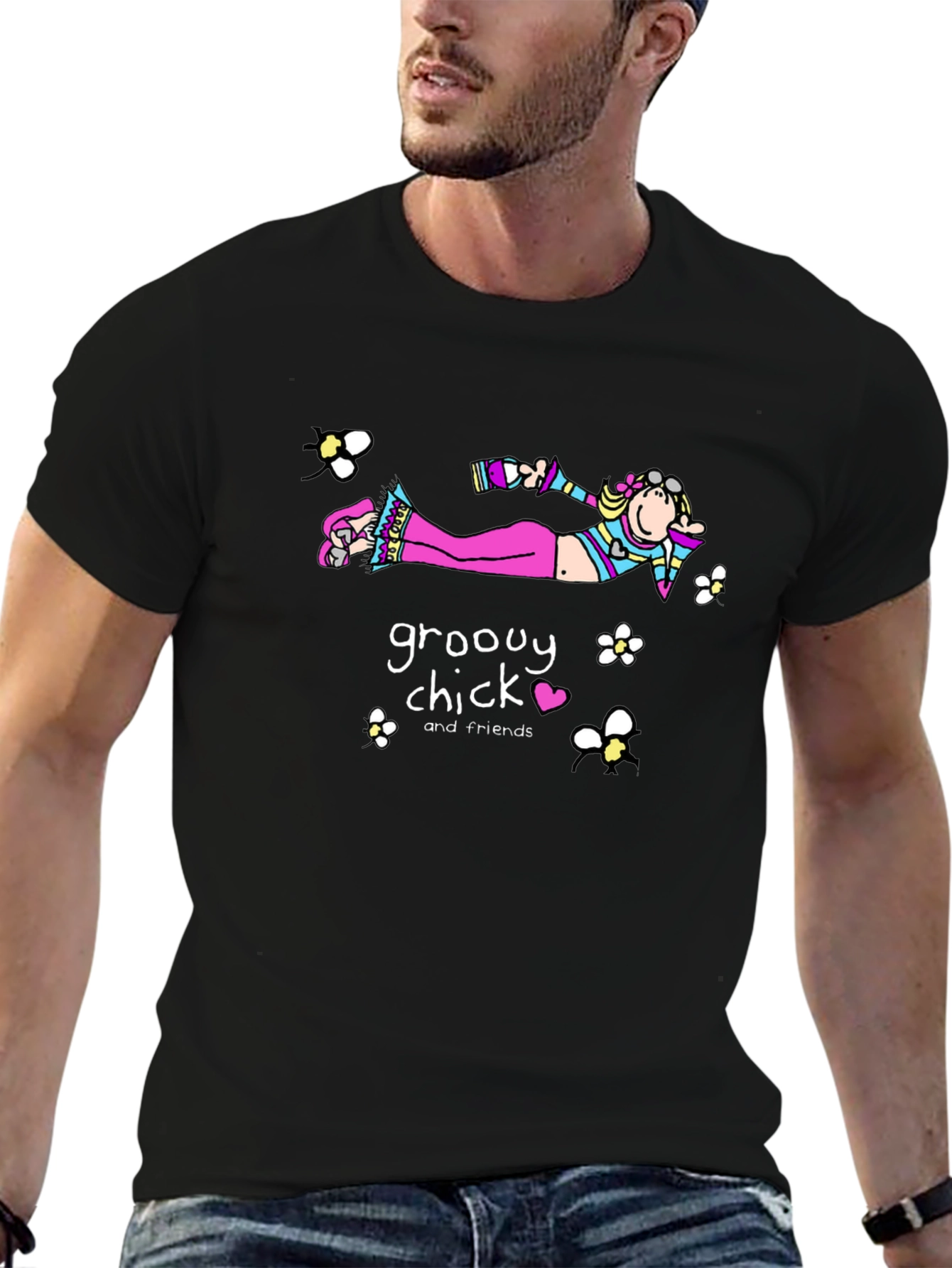 Groovy Chick T-Shirt - Relaxed Fit Black Cotton