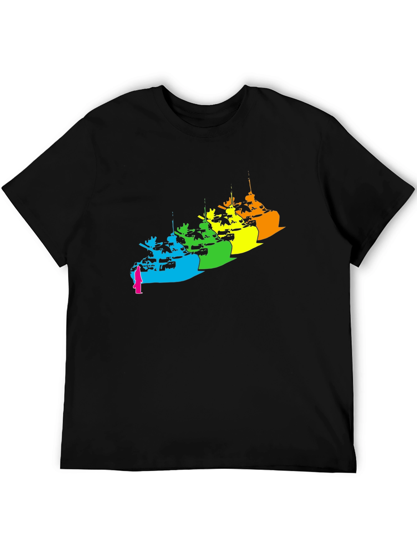 Rainbow Tank Graphic Tee - Modern Black T-Shirt