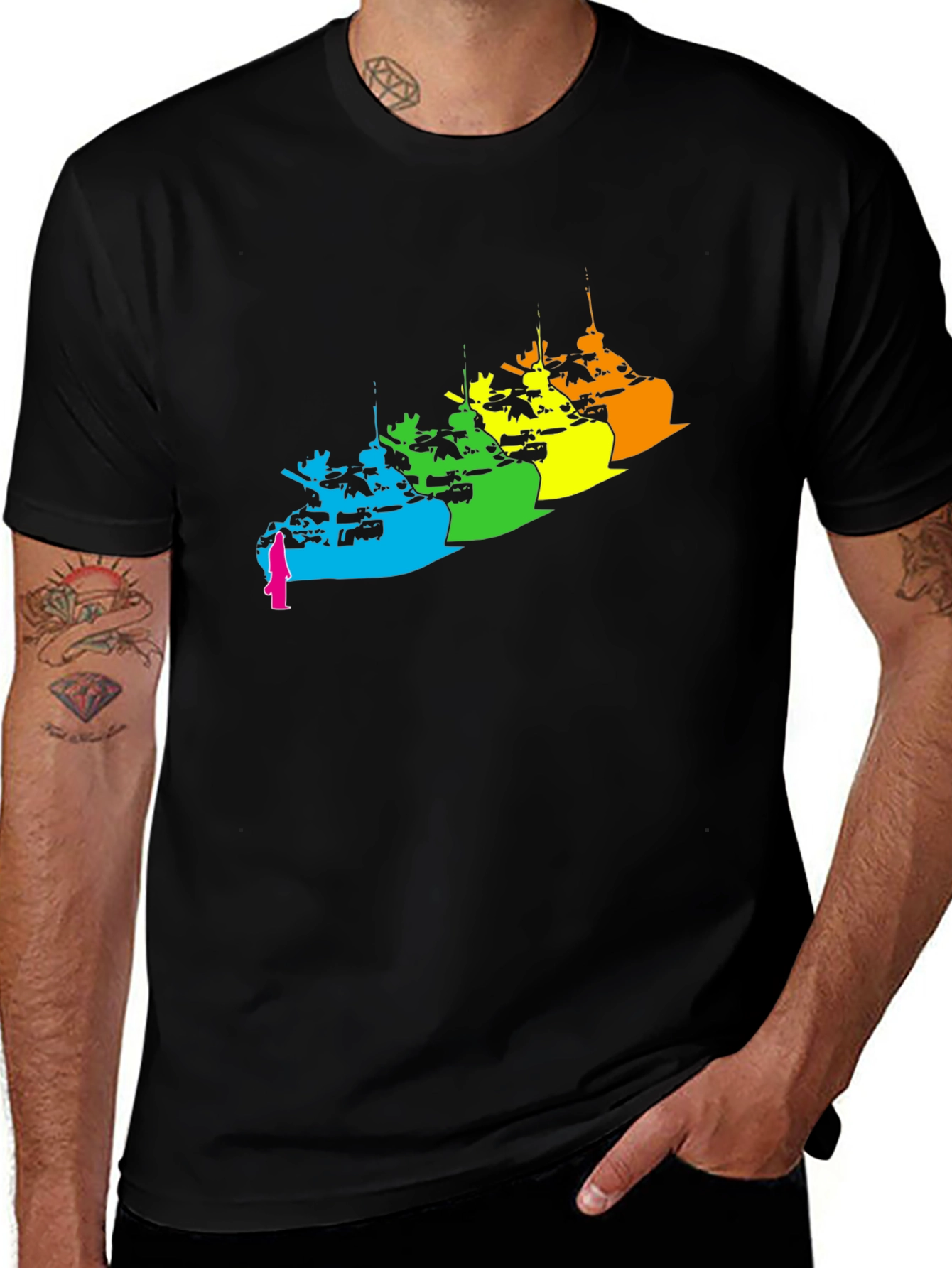 Rainbow Tank Graphic Tee - Modern Black T-Shirt