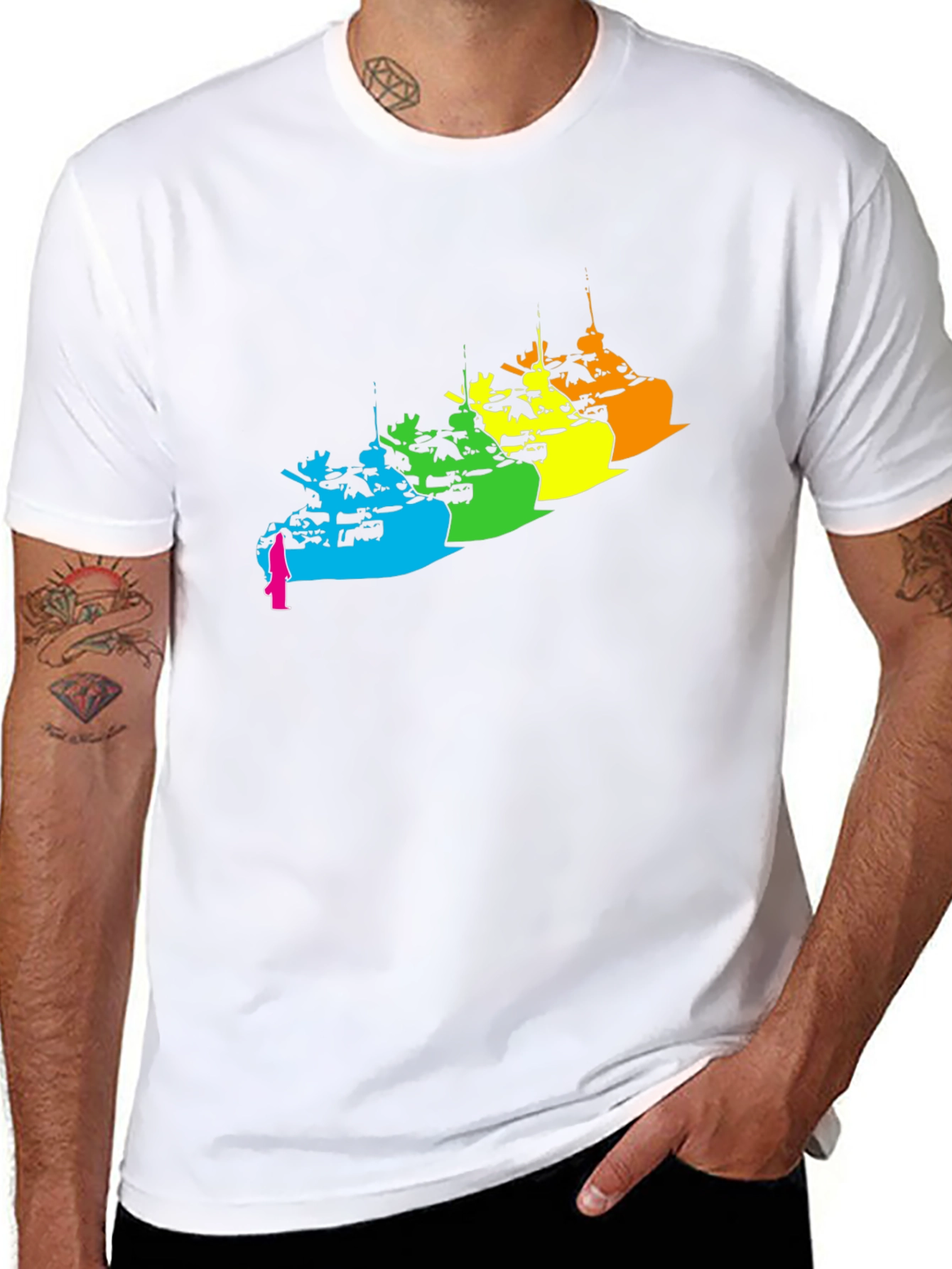 Rainbow Tank Graphic Tee - Modern Black T-Shirt