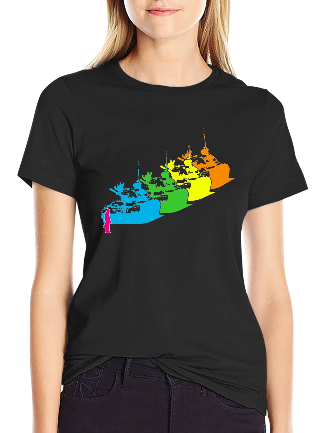 Rainbow Tank Graphic Tee - Modern Black T-Shirt