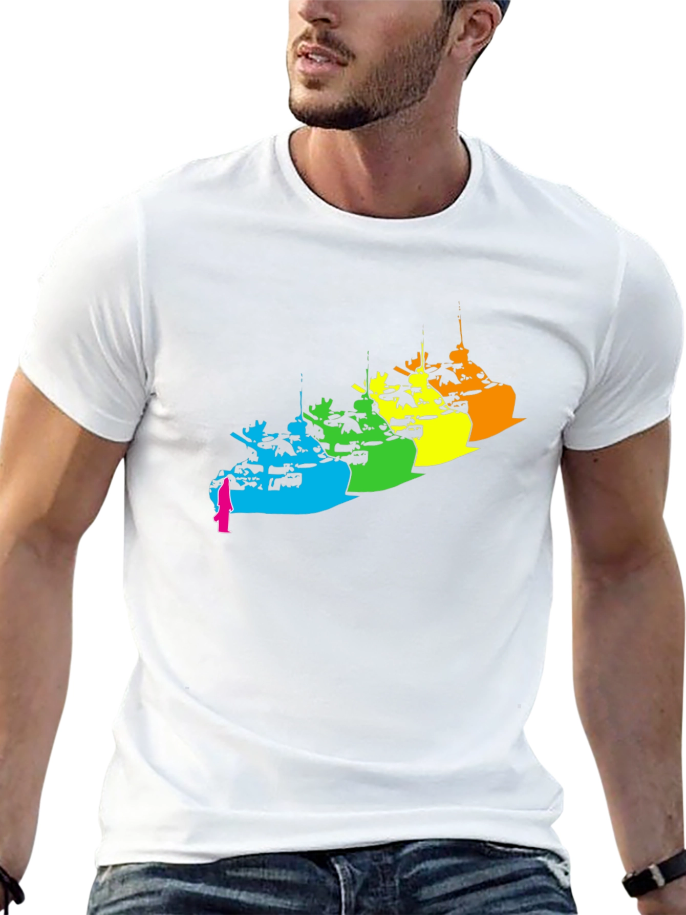 Rainbow Tank Graphic Tee - Modern Black T-Shirt