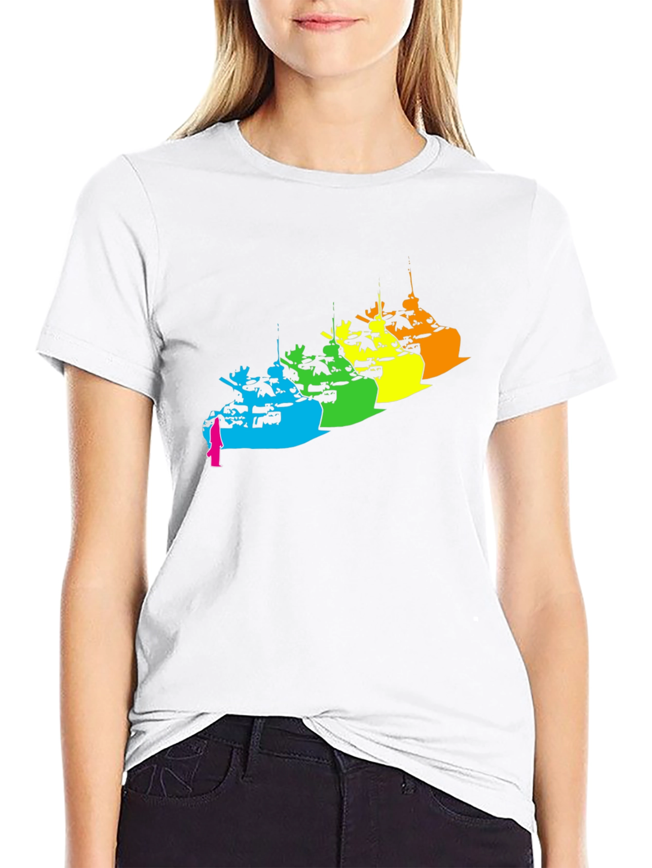 Rainbow Tank Graphic Tee - Modern Black T-Shirt