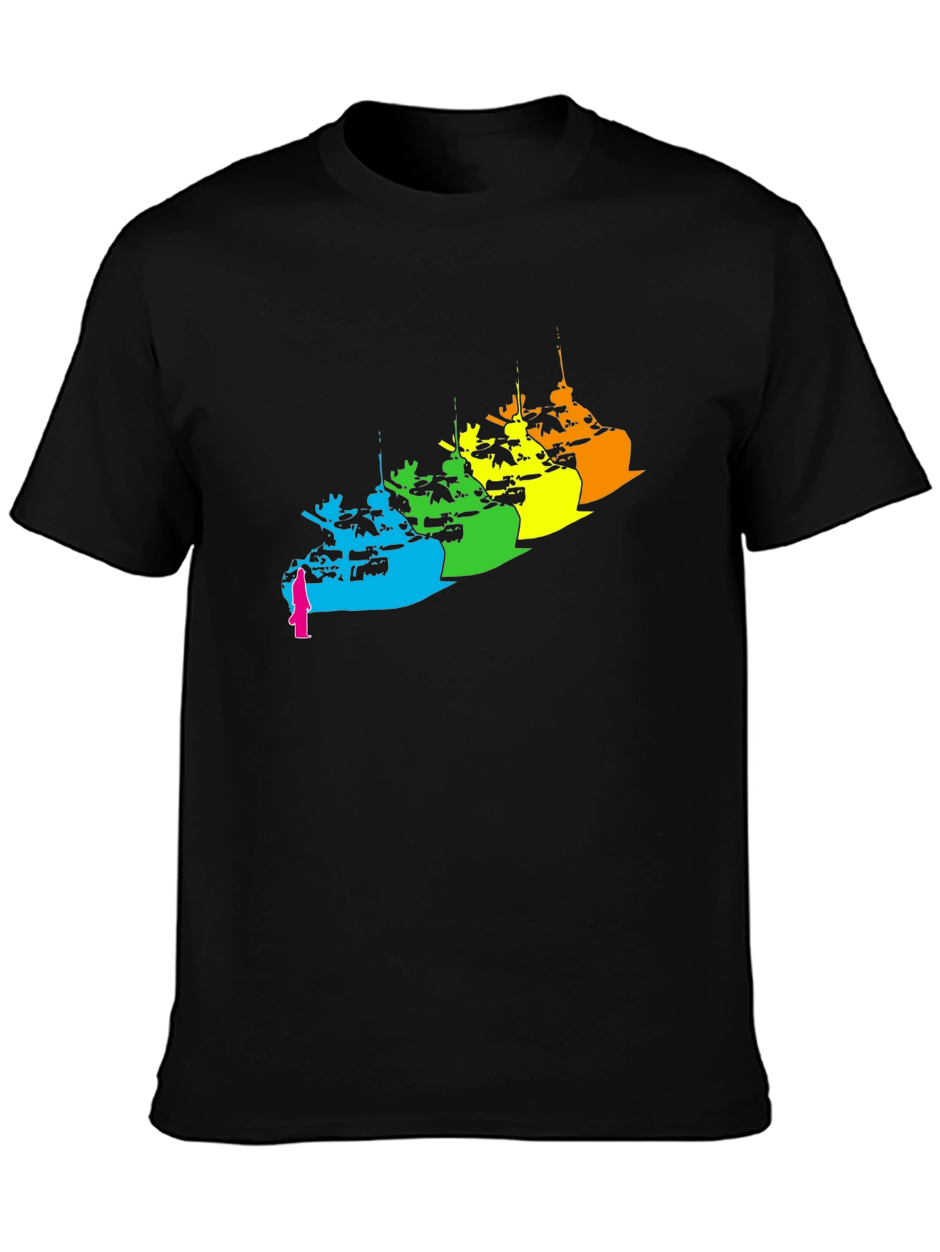 Rainbow Tank Graphic Tee - Modern Black T-Shirt