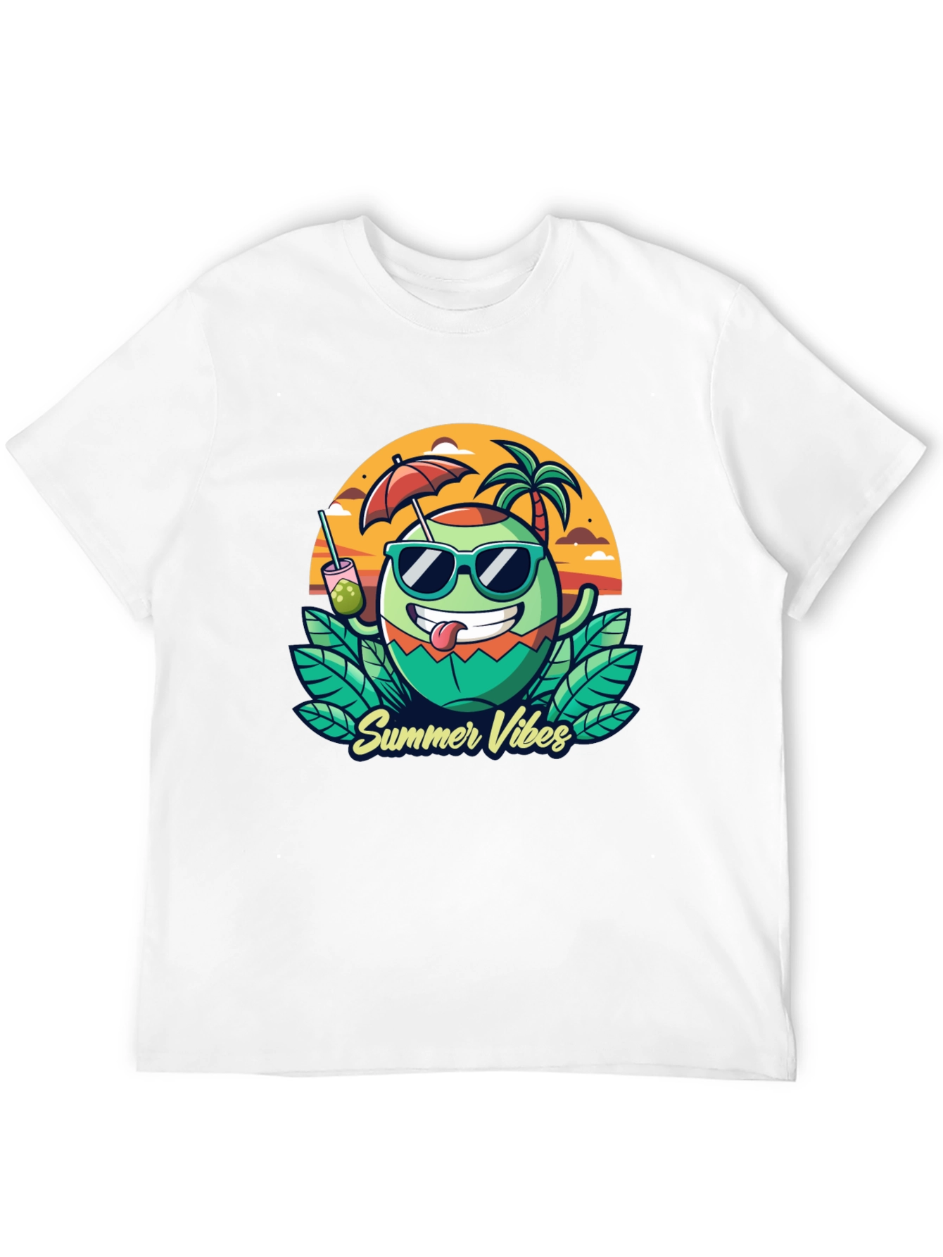 Summer Vibes T-Shirt - Coconut Cartoon Graphic Tee