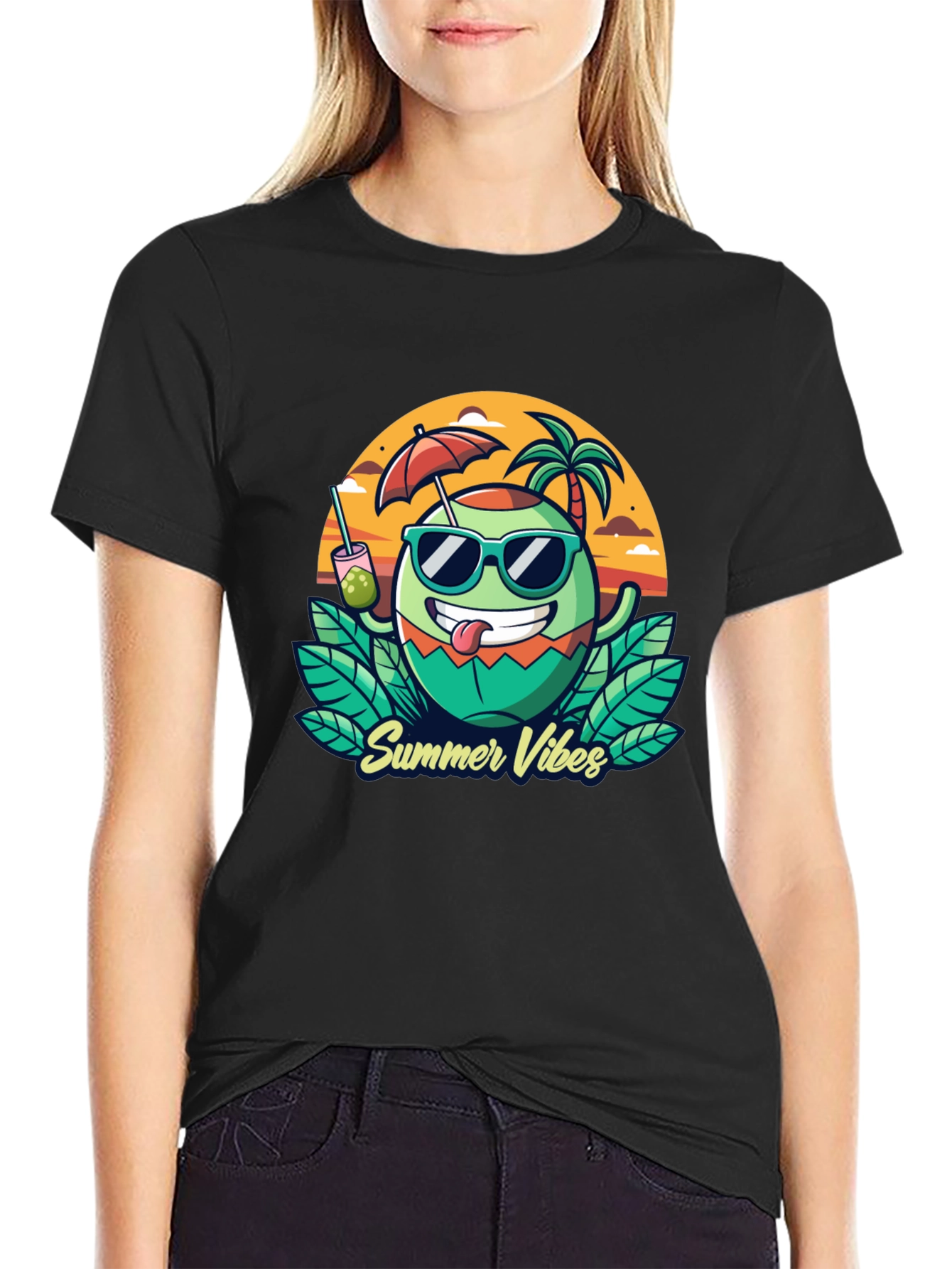 Summer Vibes T-Shirt - Coconut Cartoon Graphic Tee
