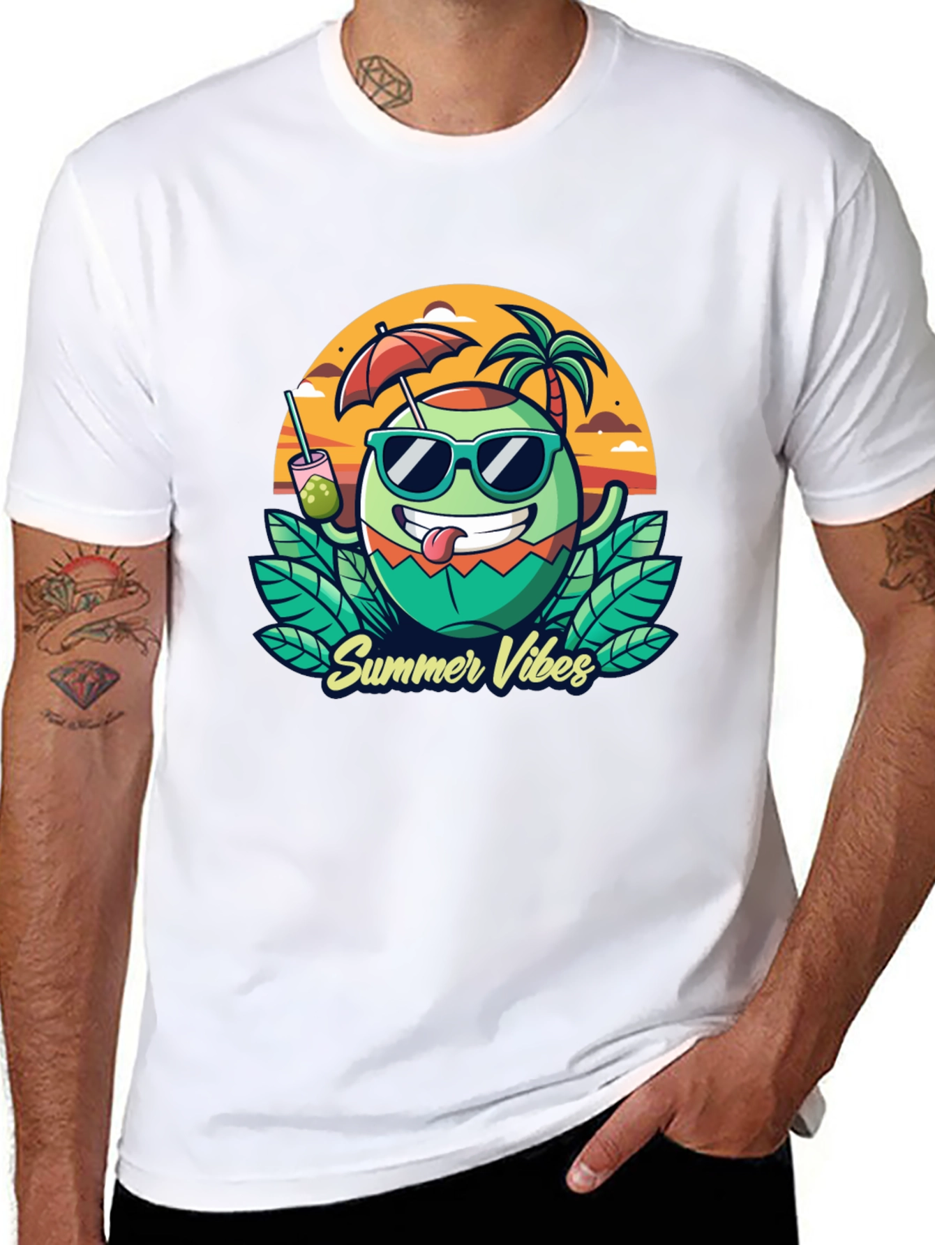 Summer Vibes T-Shirt - Coconut Cartoon Graphic Tee