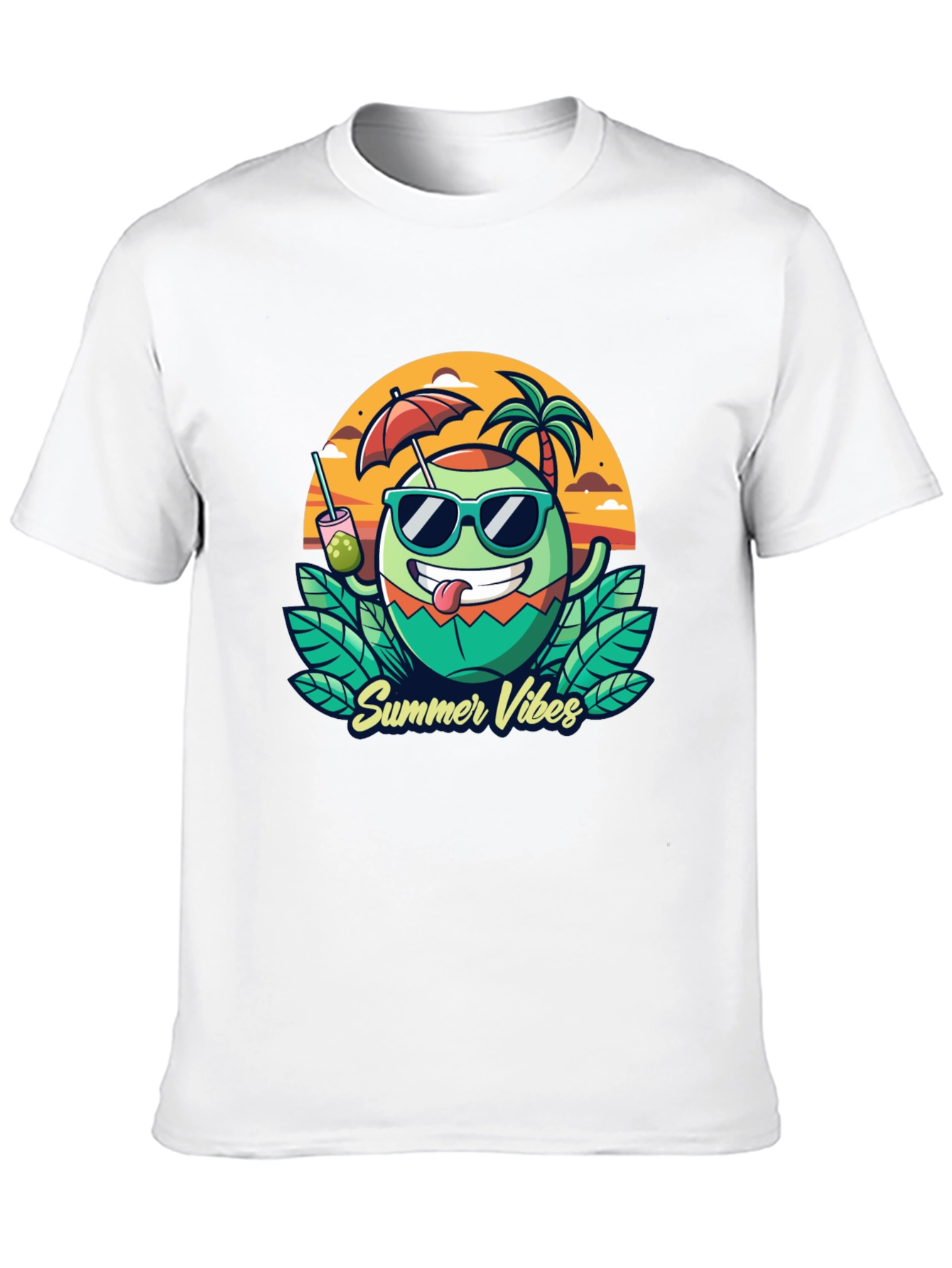 Summer Vibes T-Shirt - Coconut Cartoon Graphic Tee