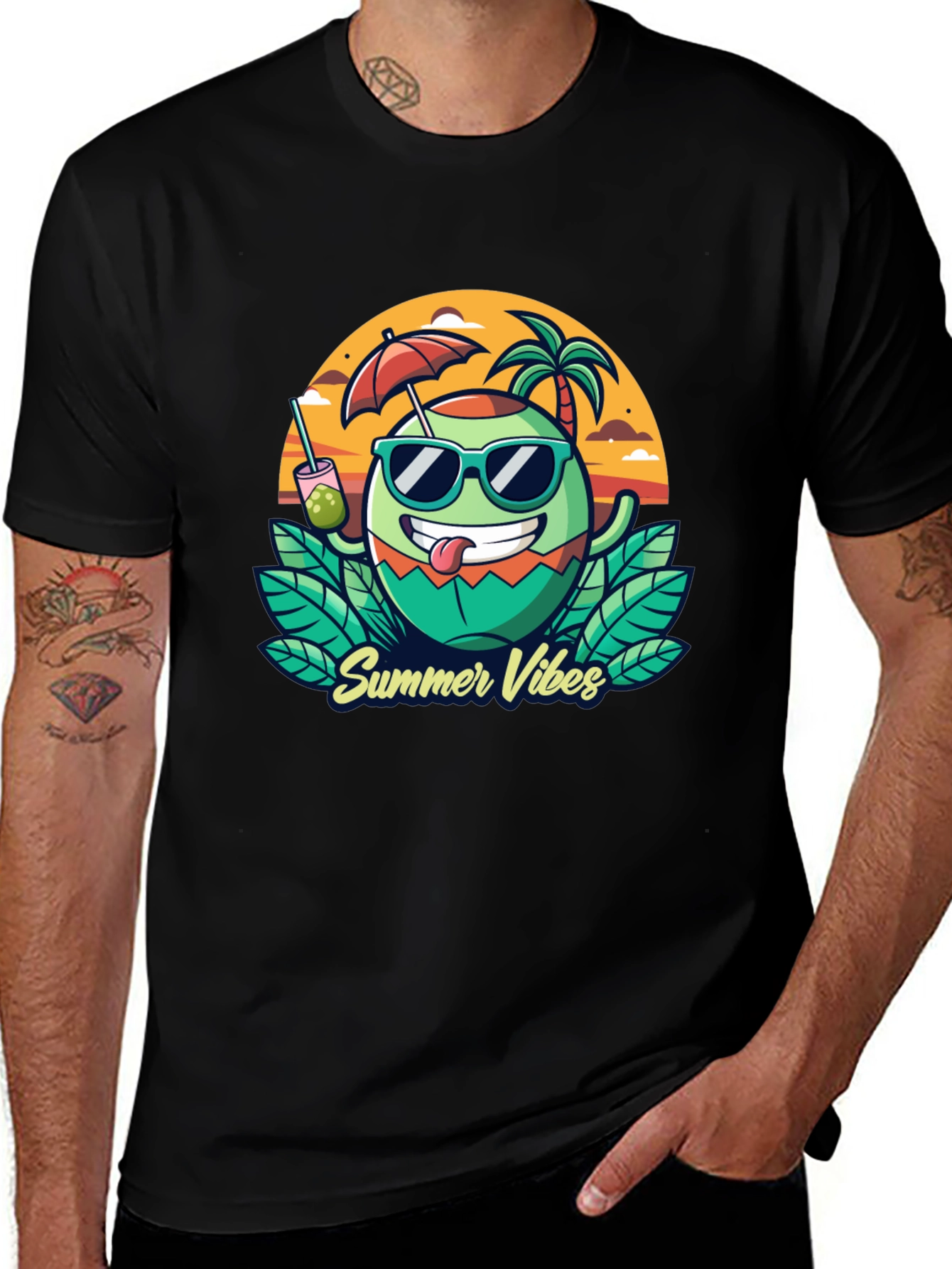 Summer Vibes T-Shirt - Coconut Cartoon Graphic Tee