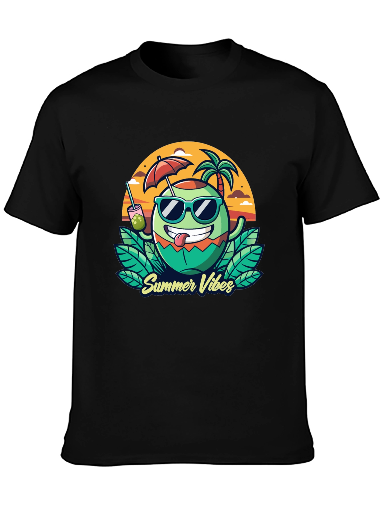 Summer Vibes T-Shirt - Coconut Cartoon Graphic Tee