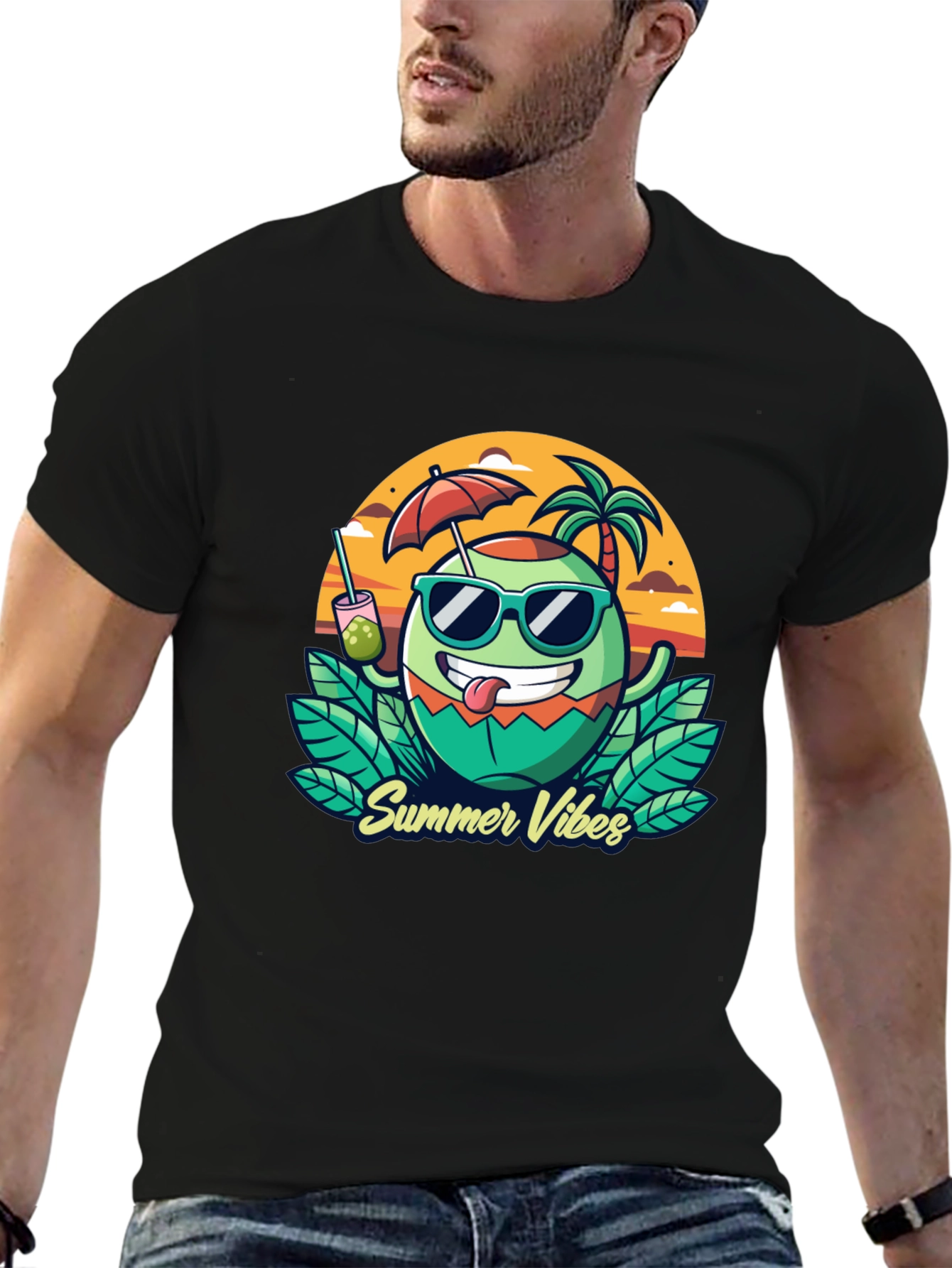 Summer Vibes T-Shirt - Coconut Cartoon Graphic Tee