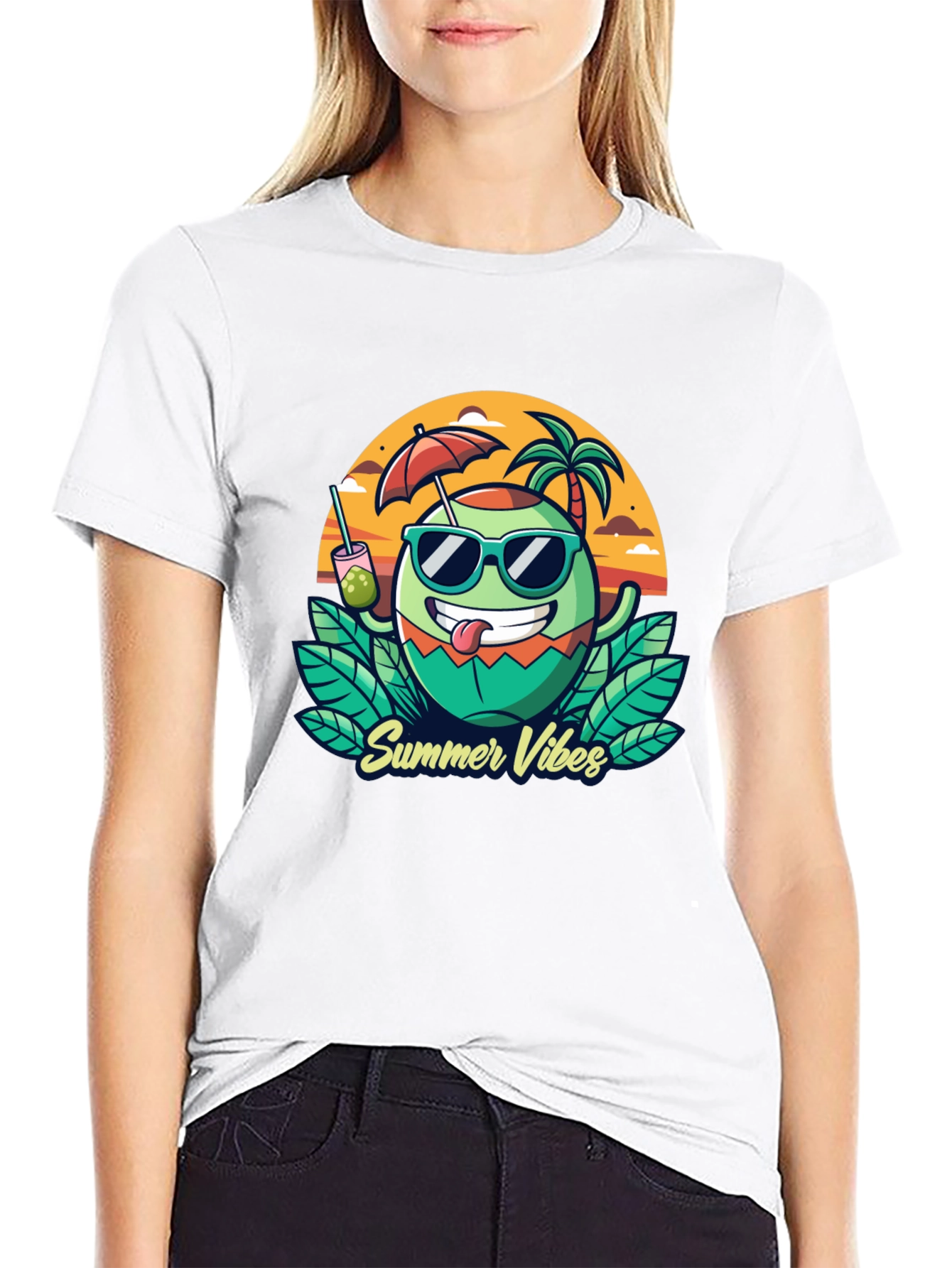 Summer Vibes T-Shirt - Coconut Cartoon Graphic Tee