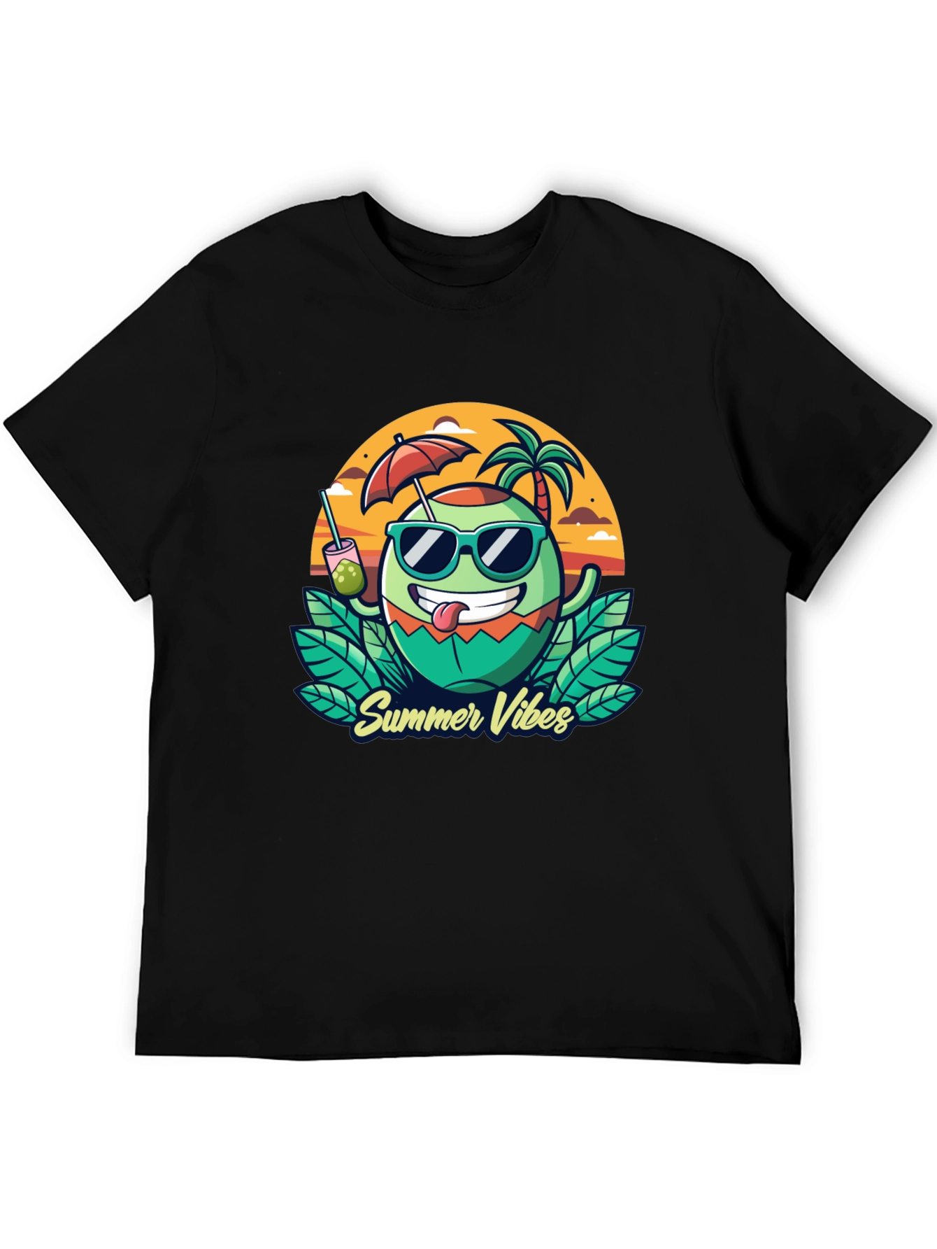 Summer Vibes T-Shirt - Coconut Cartoon Graphic Tee