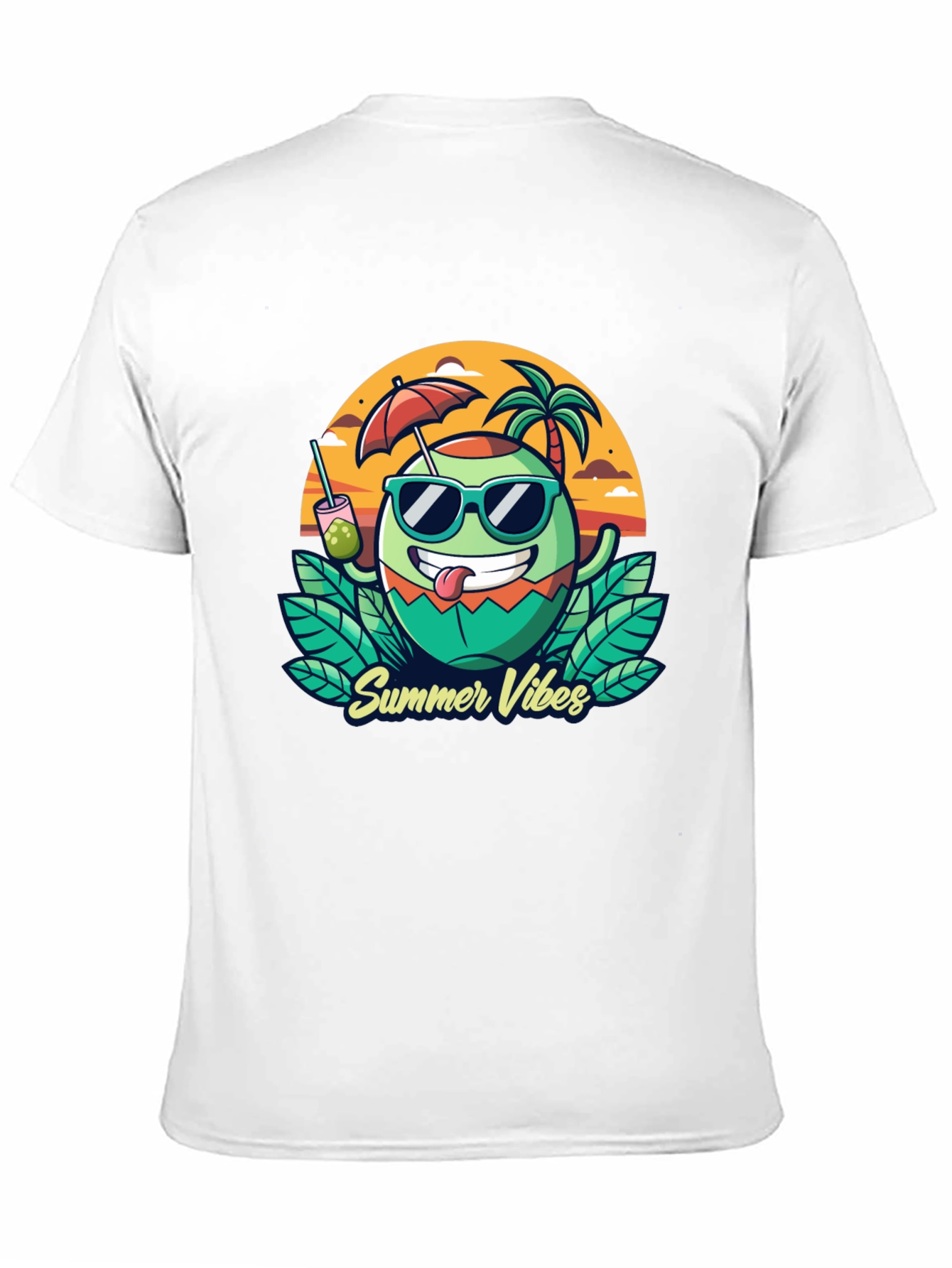 Summer Vibes T-Shirt - Coconut Cartoon Graphic Tee