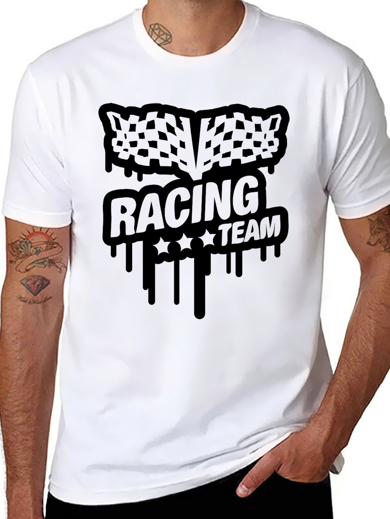 Racing Team Graphic Tee - Black Cotton Blend T-Shirt