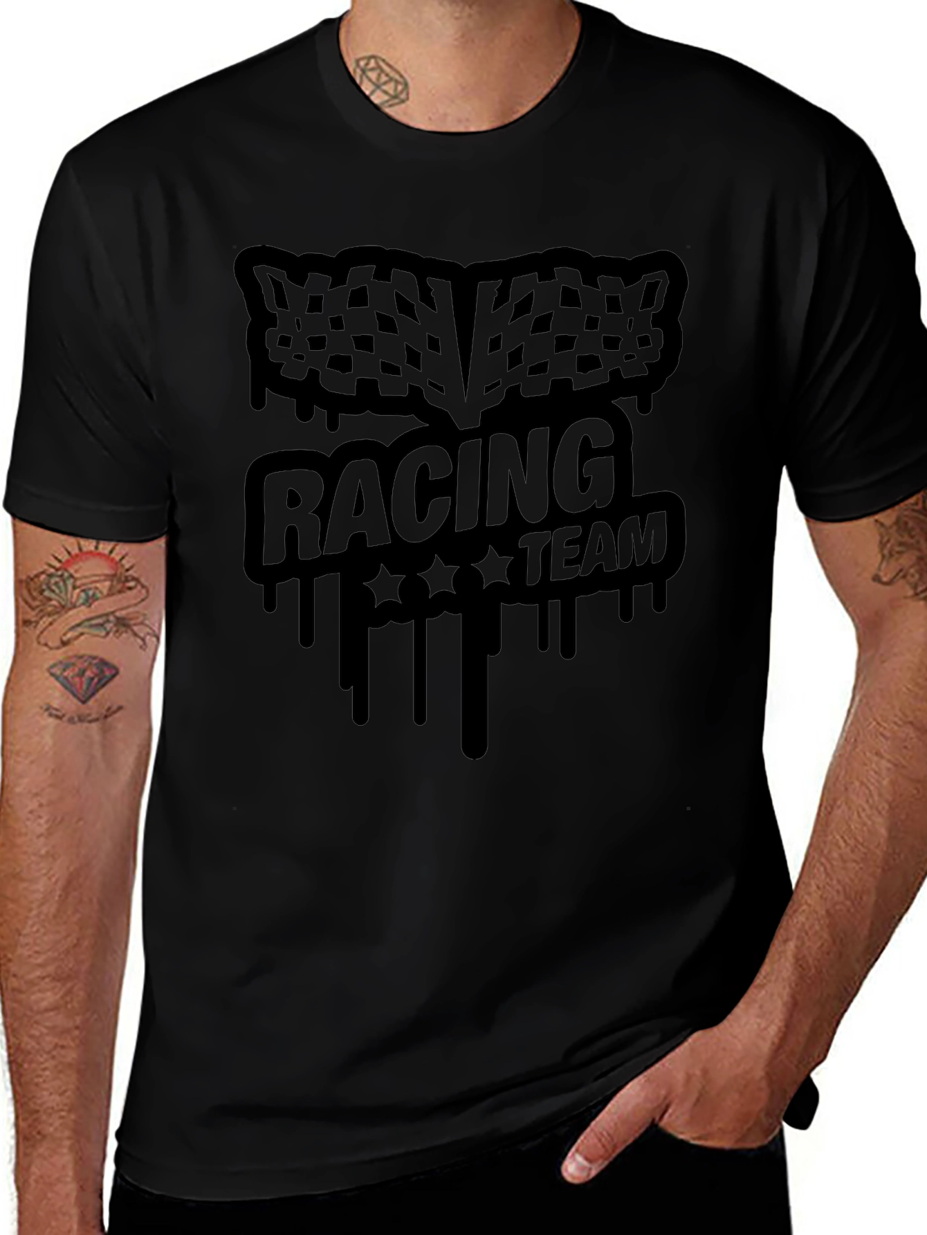 Racing Team Graphic Tee - Black Cotton Blend T-Shirt