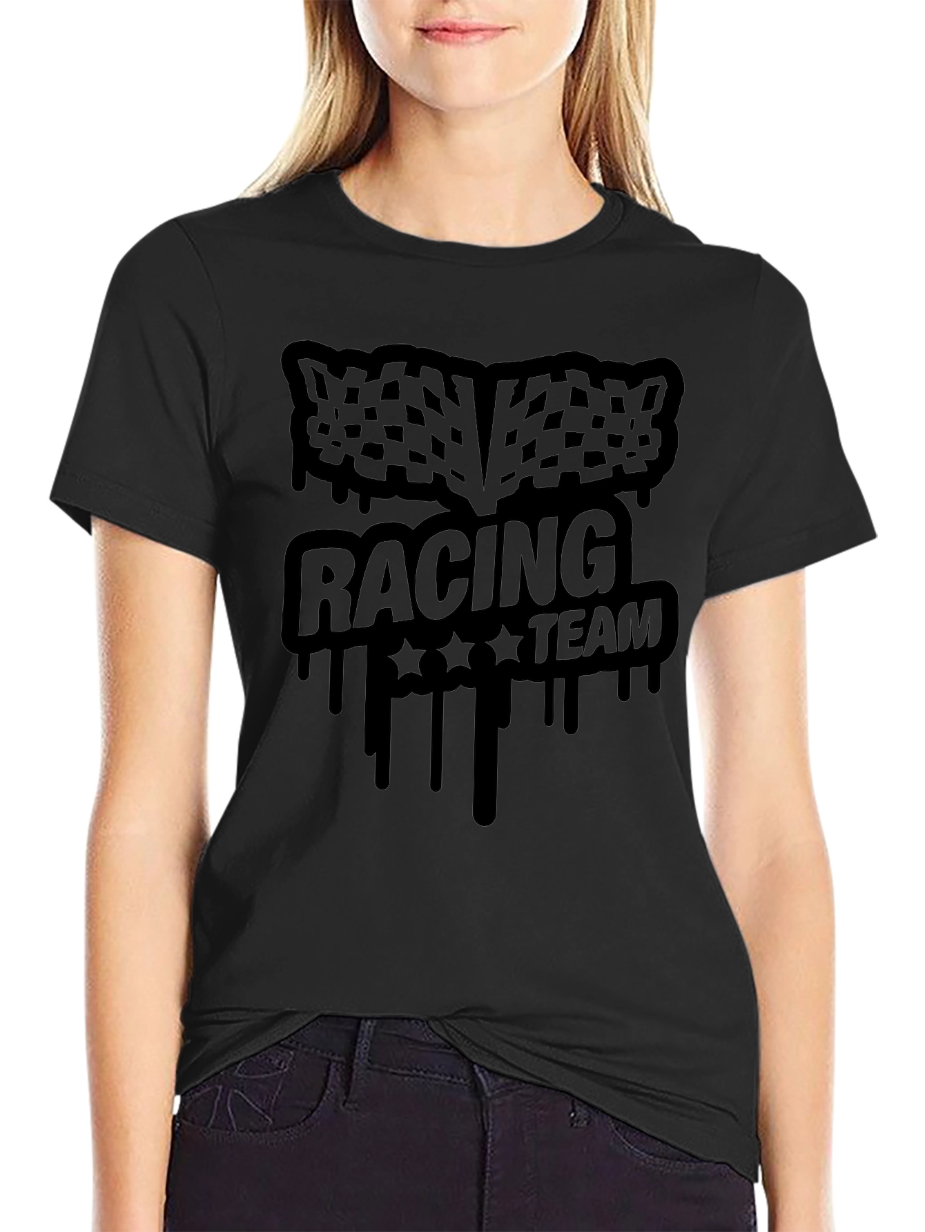 Racing Team Graphic Tee - Black Cotton Blend T-Shirt