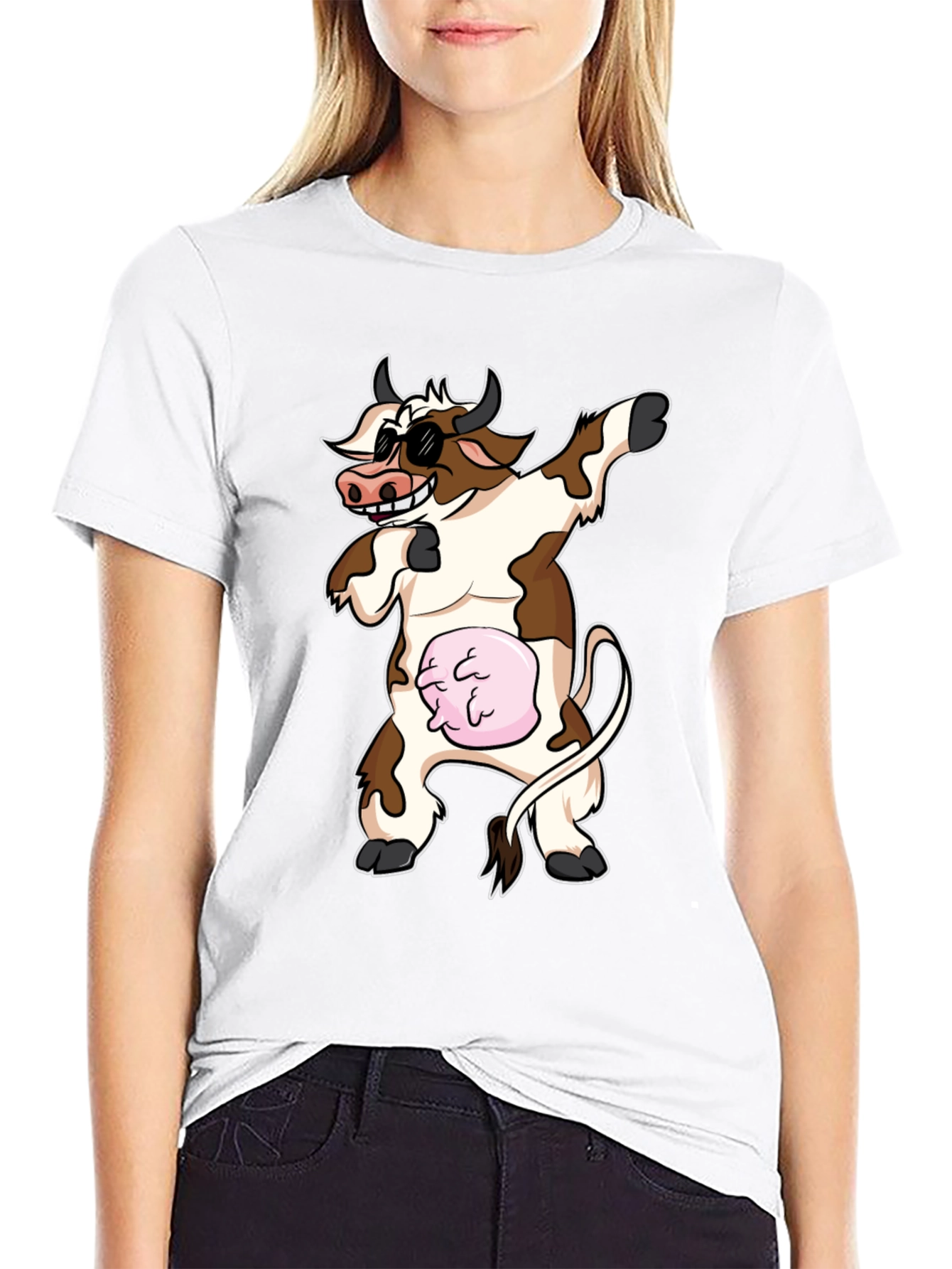 Dabbing Cow Graphic Tee - Funny Cartoon Style