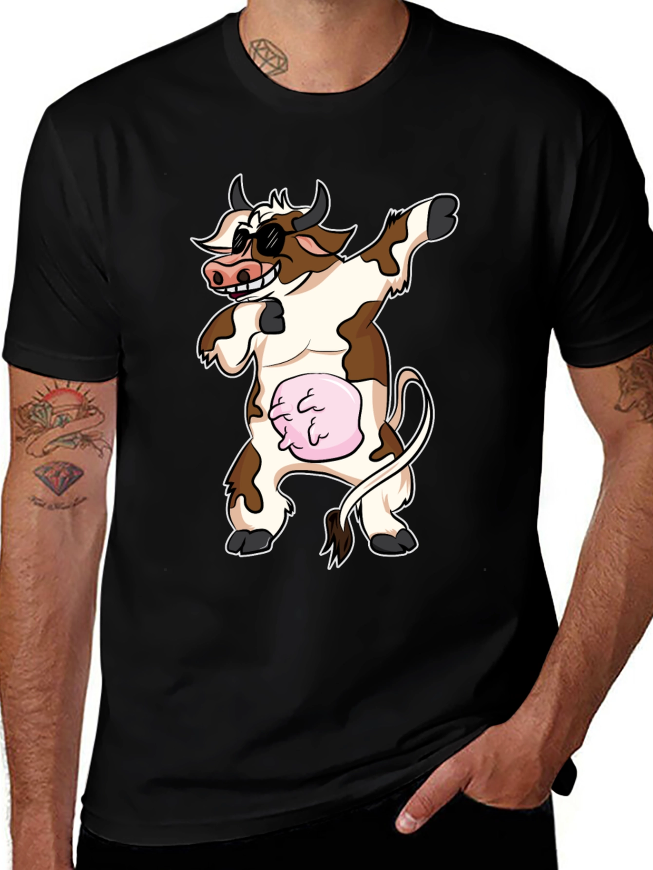 Dabbing Cow Graphic Tee - Funny Cartoon Style