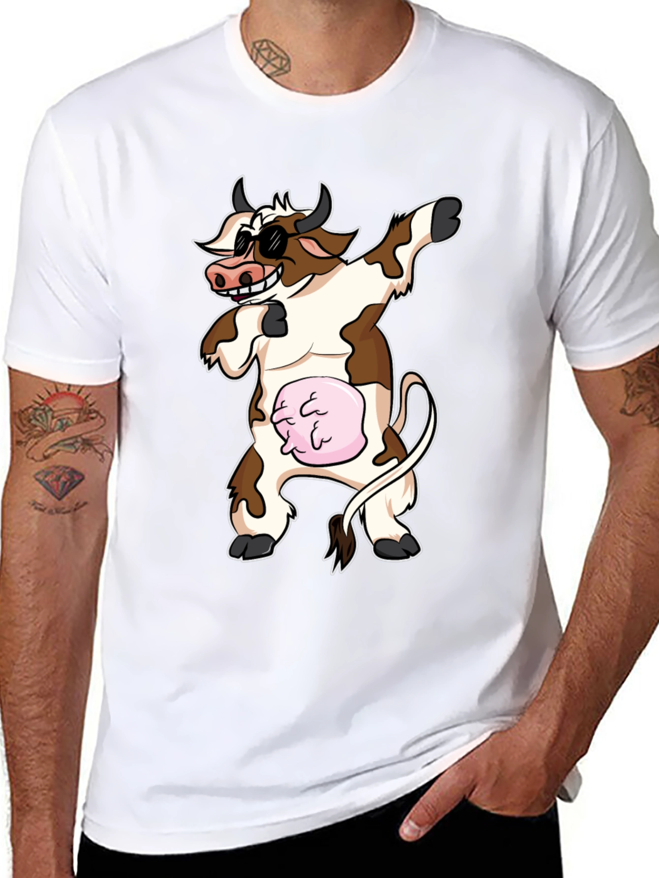 Dabbing Cow Graphic Tee - Funny Cartoon Style