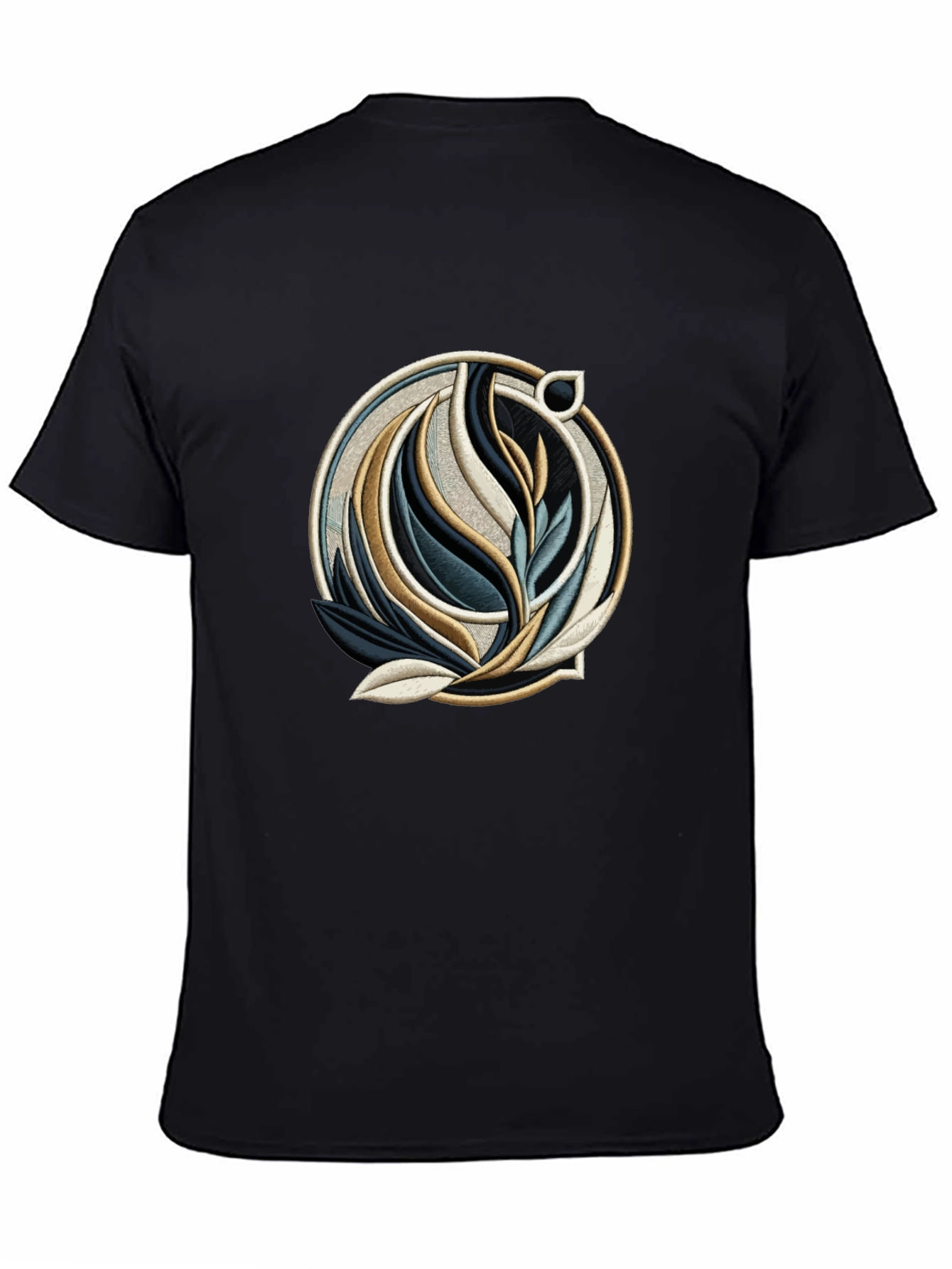 Abstract Floral Emblem Black T-Shirt