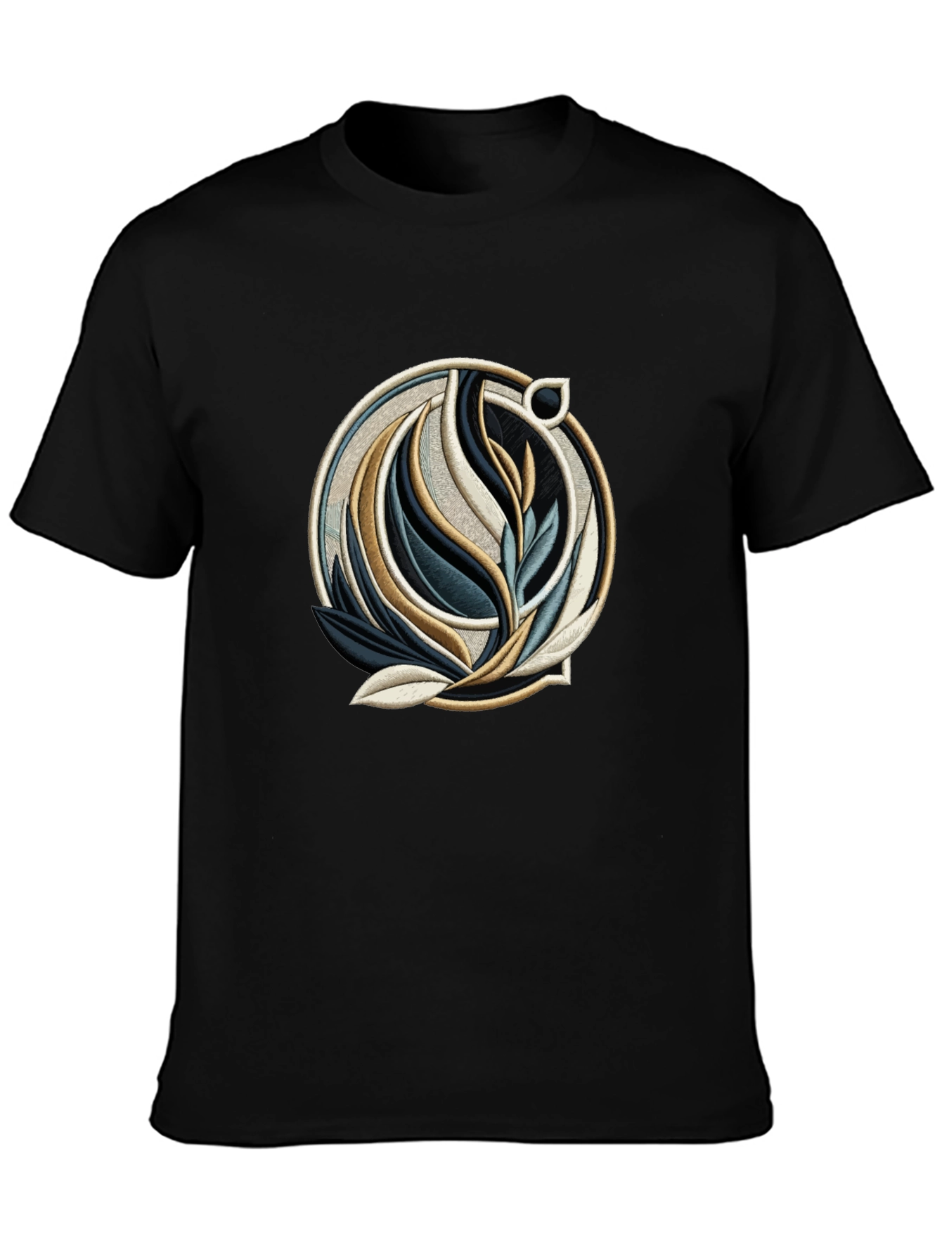 Abstract Floral Emblem Black T-Shirt