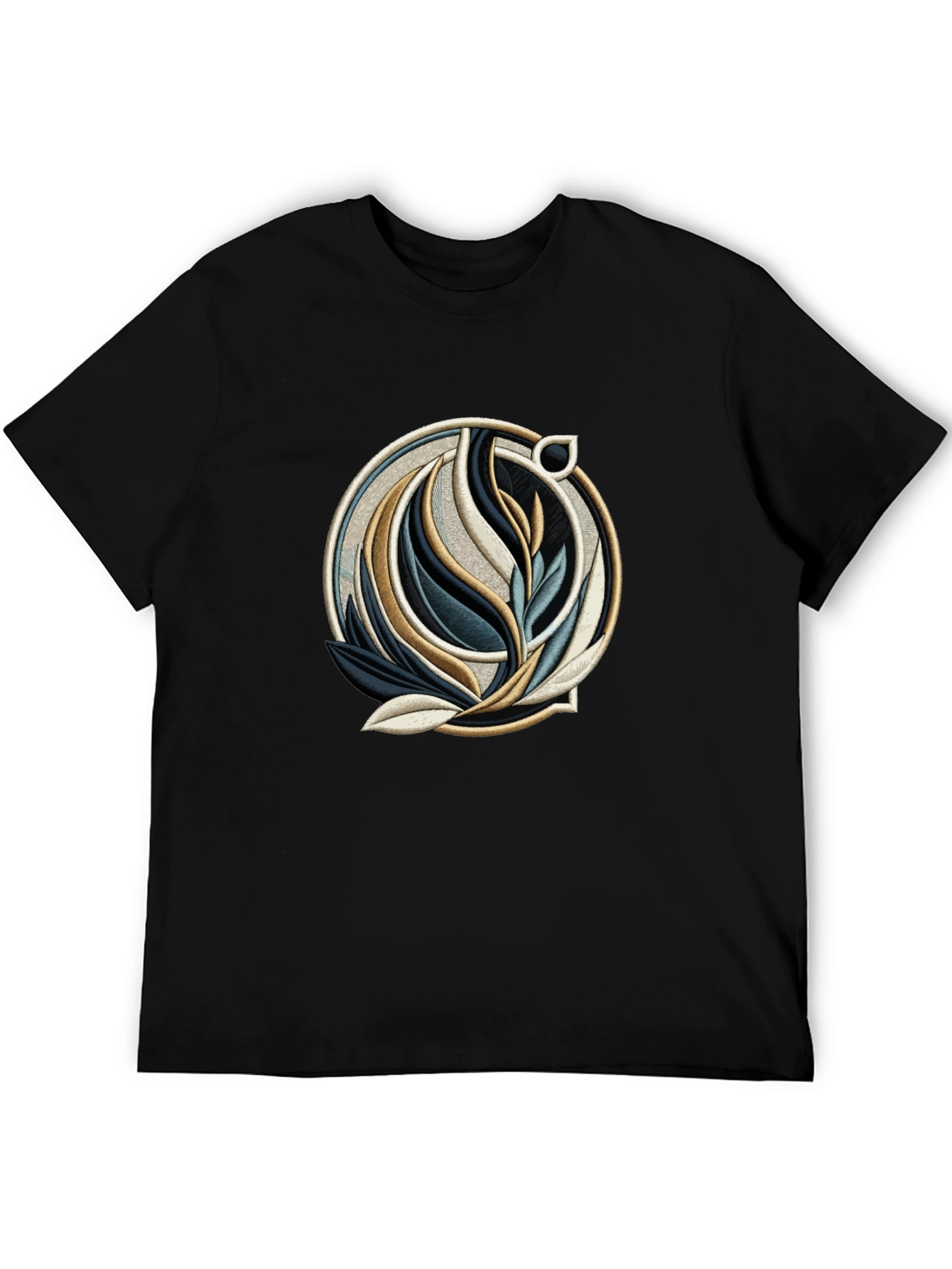 Abstract Floral Emblem Black T-Shirt