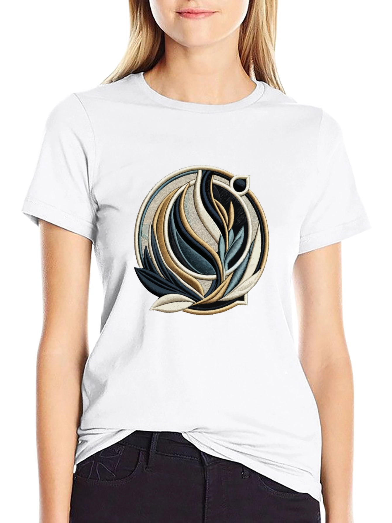Abstract Floral Emblem Black T-Shirt