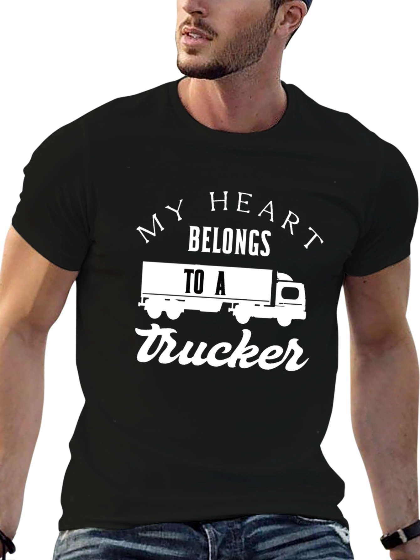 My Heart Belongs to a Trucker T-Shirt - Black