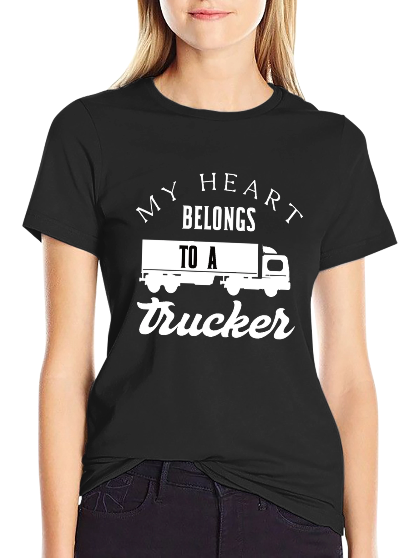 My Heart Belongs to a Trucker T-Shirt - Black