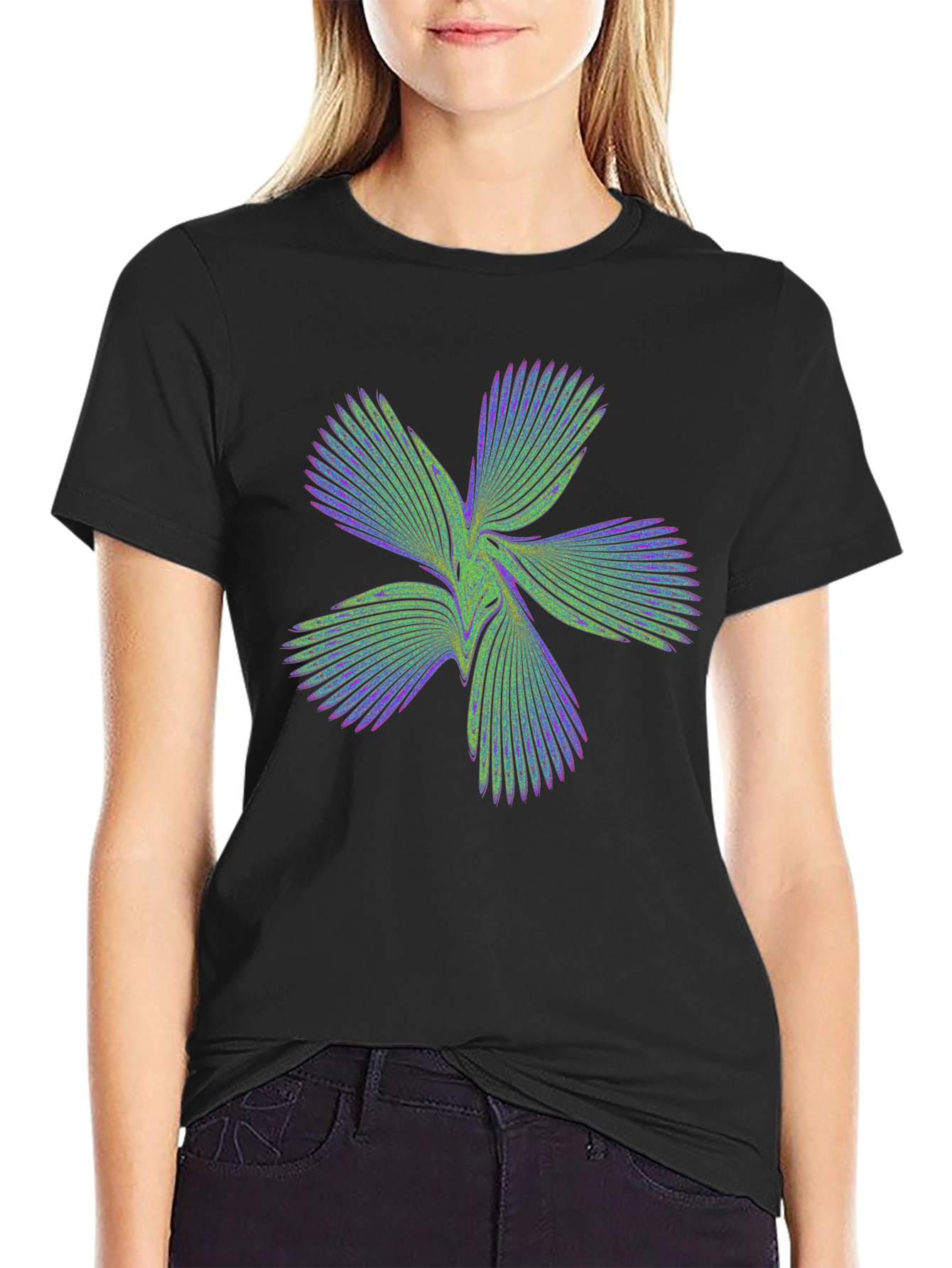 Abstract Flower Graphic Black T-Shirt
