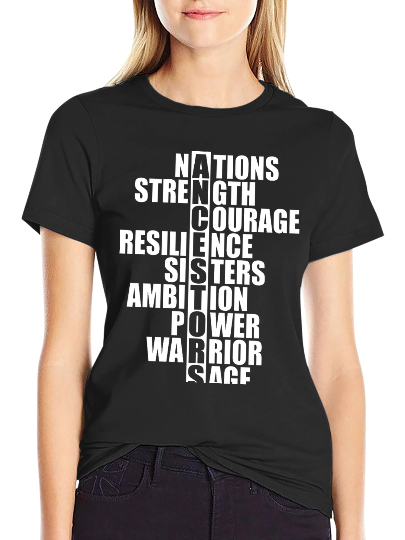 Empowering Womens Word Cross T-Shirt - Black