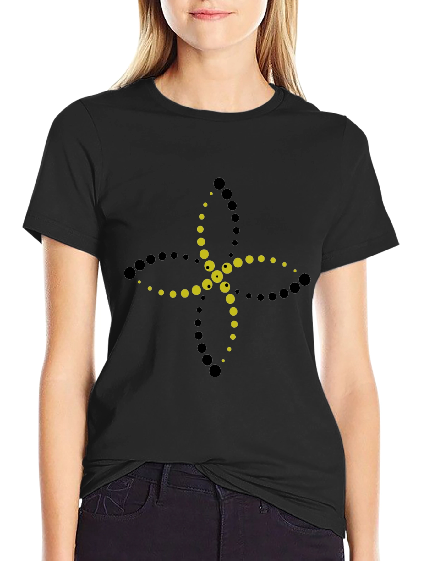 Abstract Flower Graphic Black Tee