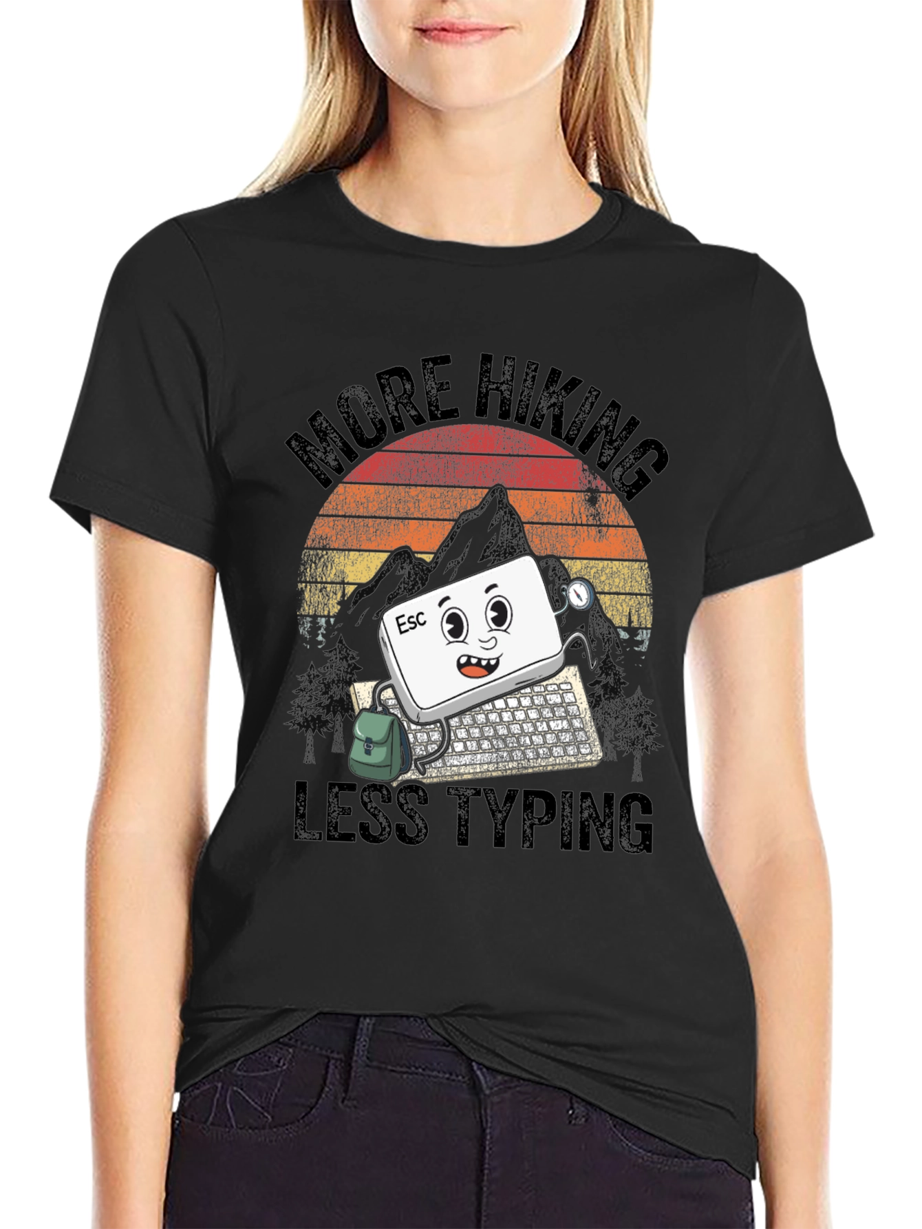 More Hiking Less Typing Graphic Tee